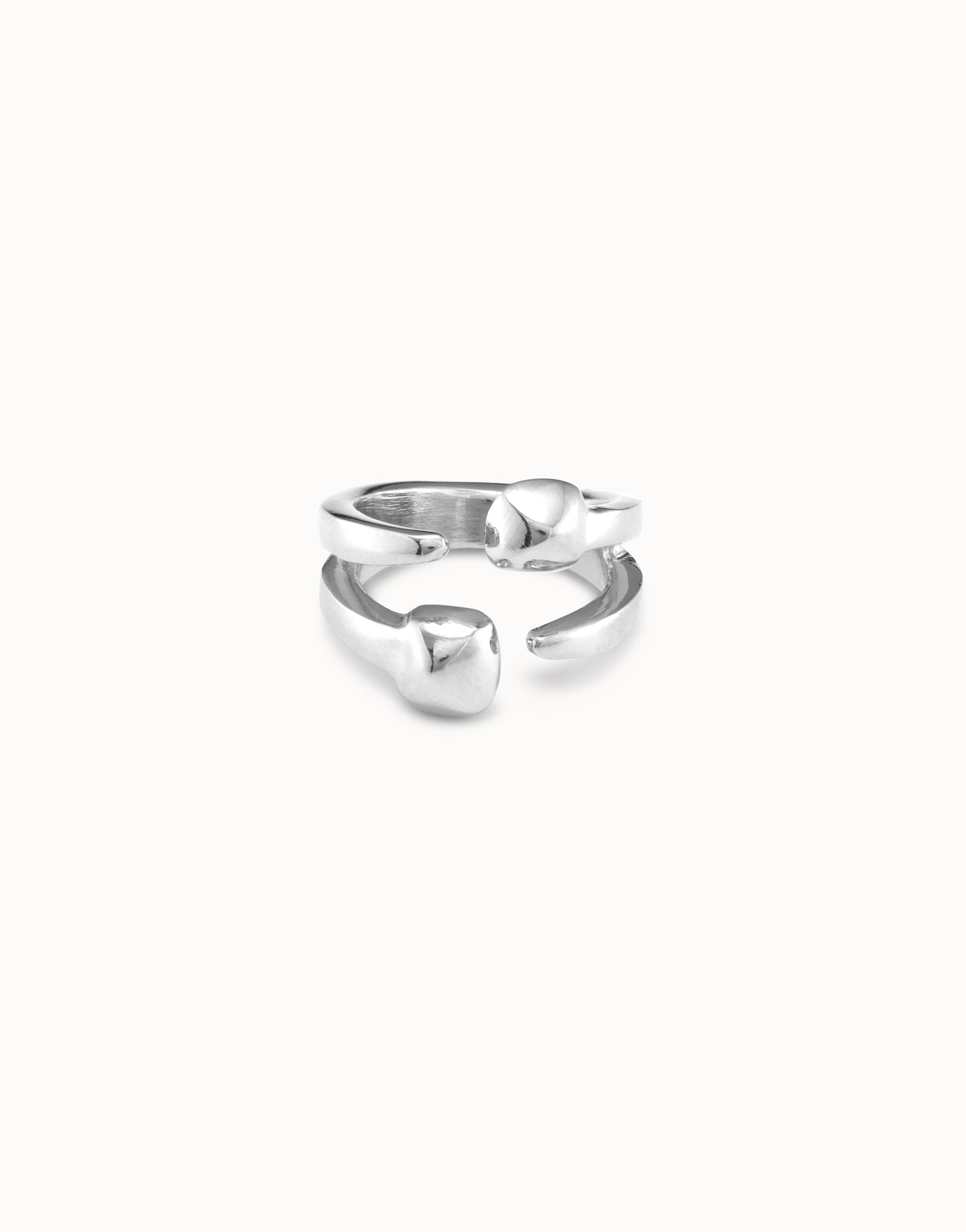 Silver-plated open ring with 2 nail heads, Silver, large image number null