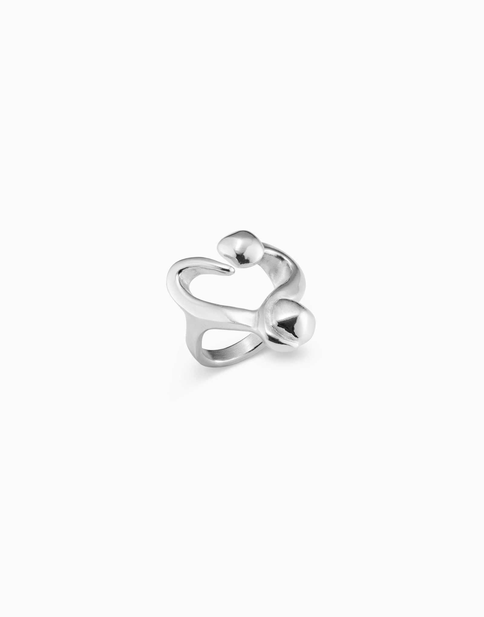Silver-plated open ring with a nailed heart design, Silver, large image number null