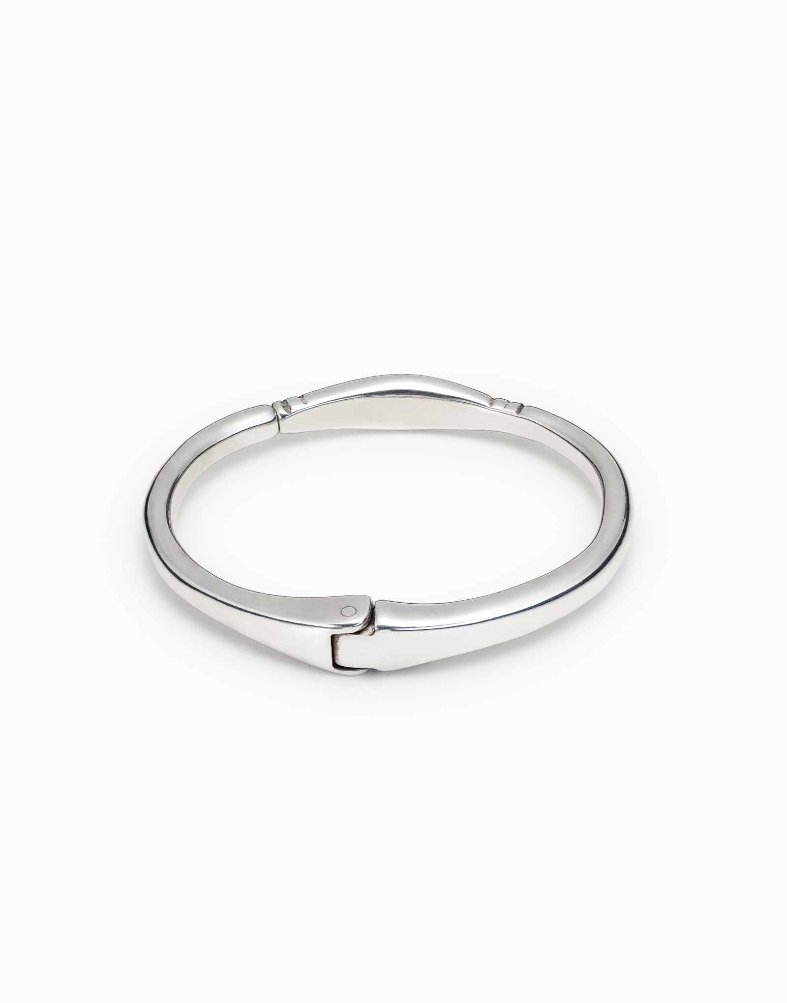 Sterling silver-plated tubular shaped bracelet with double clamp, , large image number null