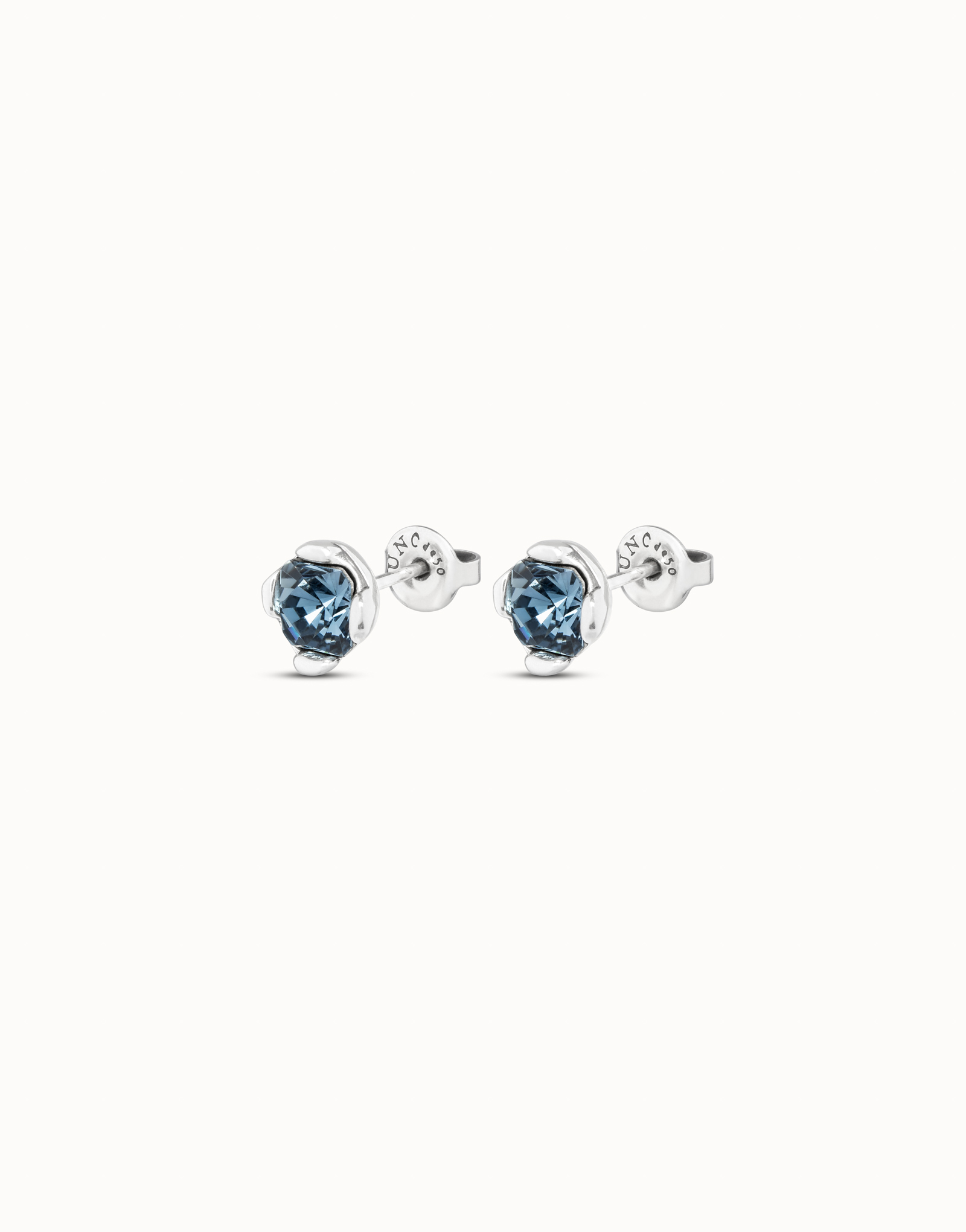Sterling silver-plated earrings with blue crystals, Silver, large image number null
