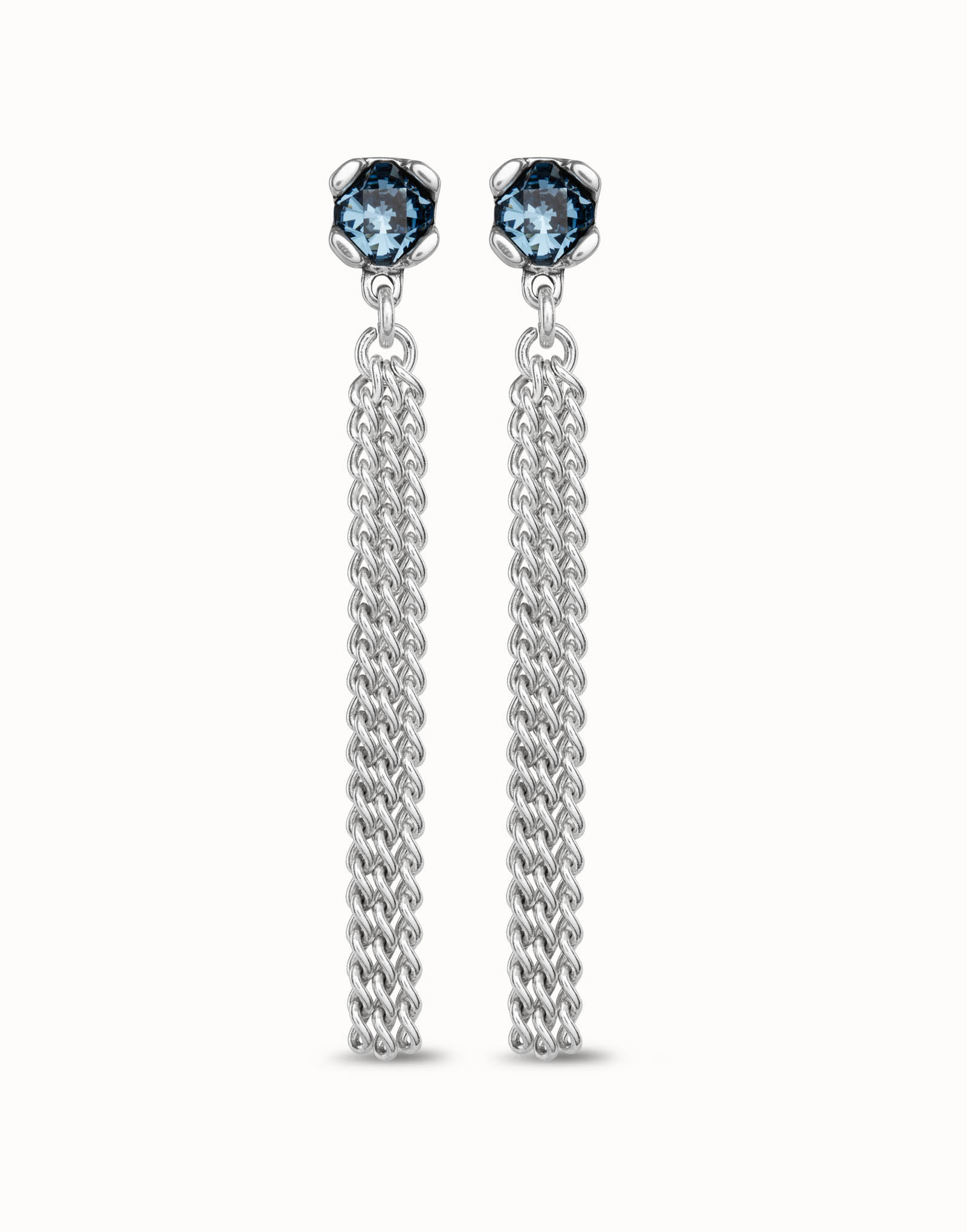 Sterling silver-plated earrings with blue crystal, Silver, large image number null