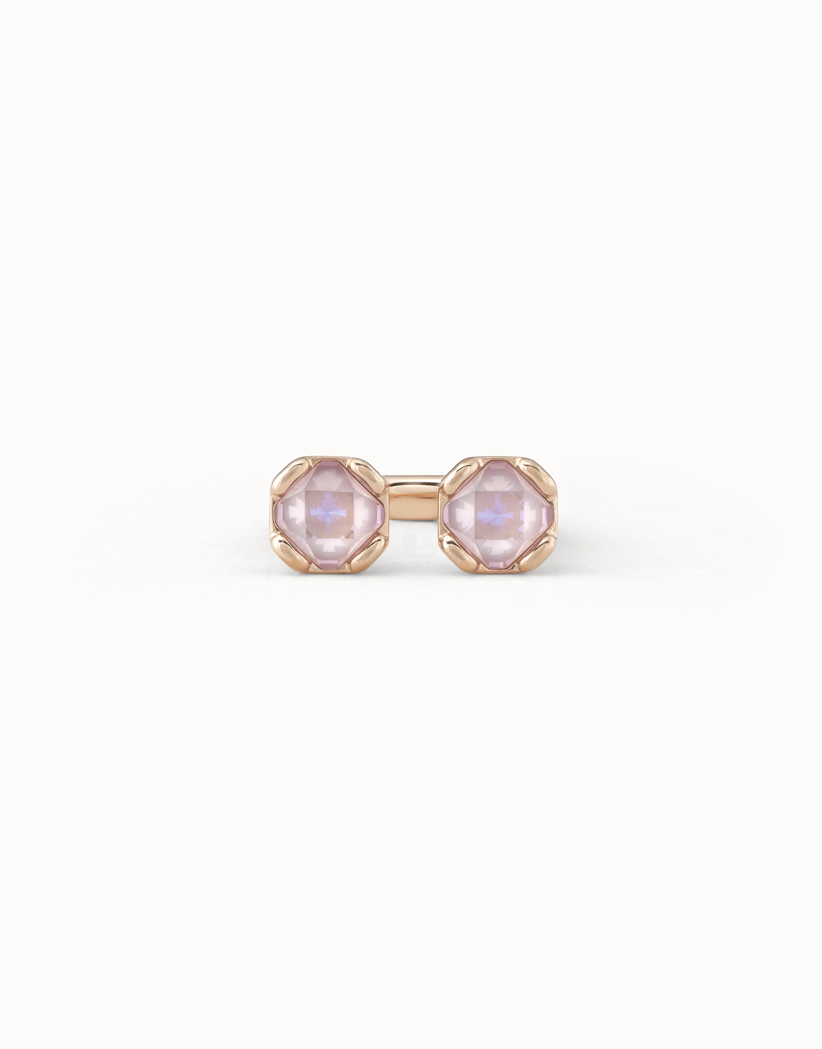 18K gold-plated ring with two pink crystals facing each other, Golden, large image number null