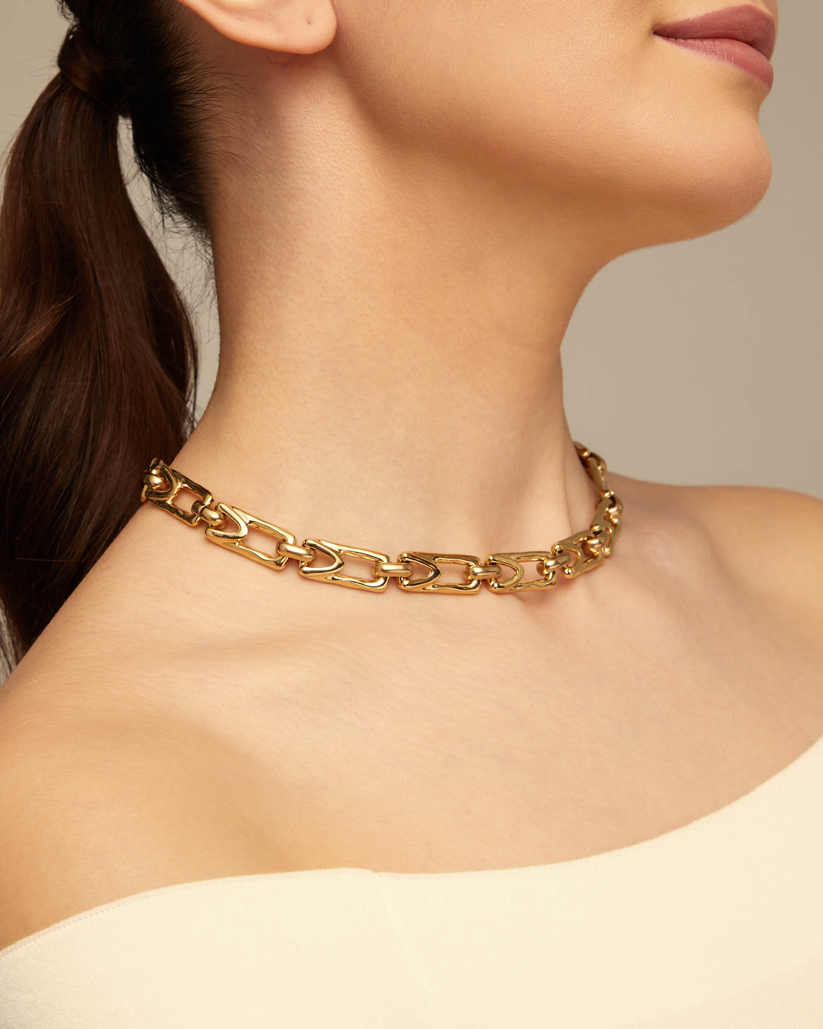 18K gold-plated necklace with rectangular links, Golden, large image number null