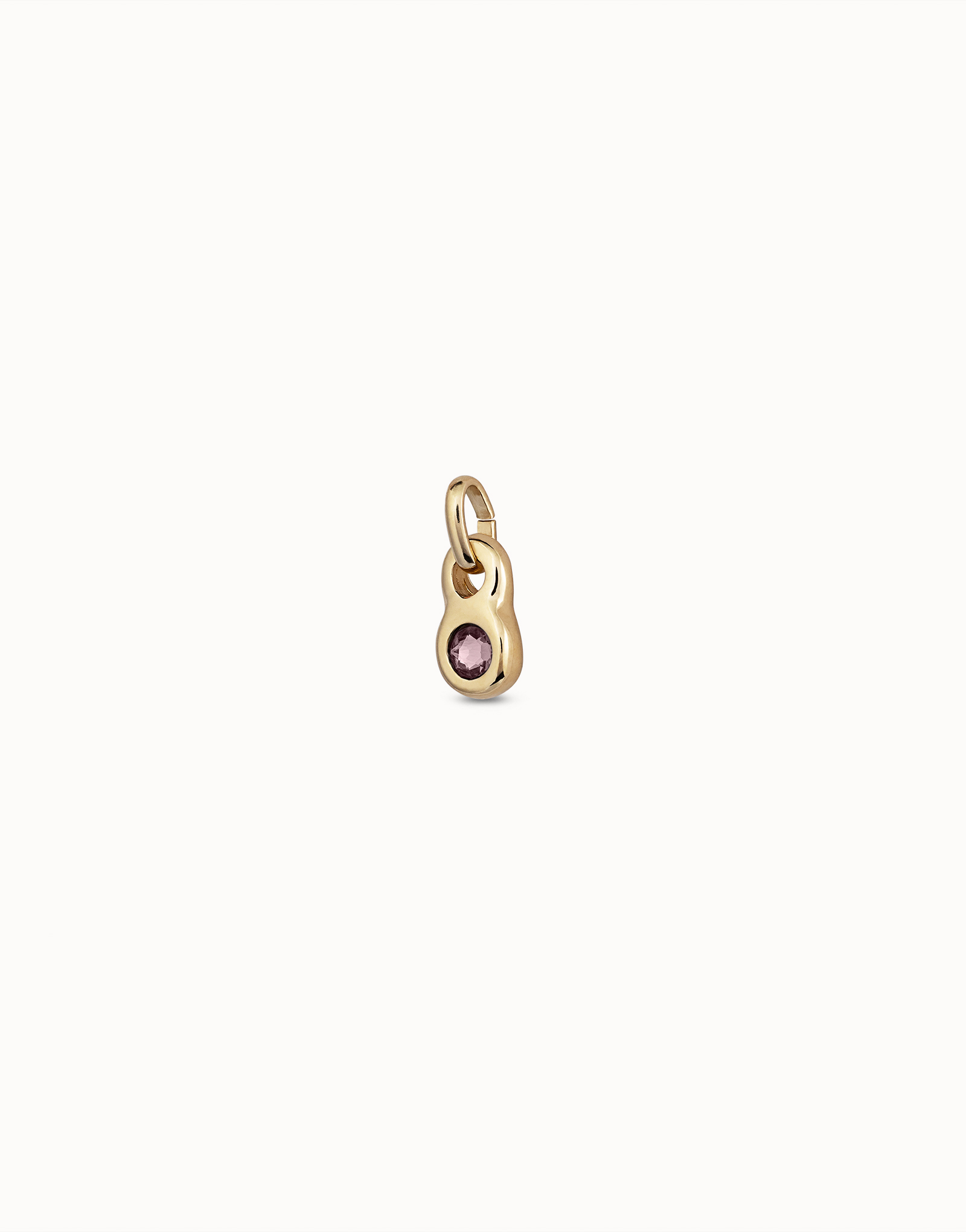18K gold-plated round shaped charm with a pink crystal, Golden, large image number null