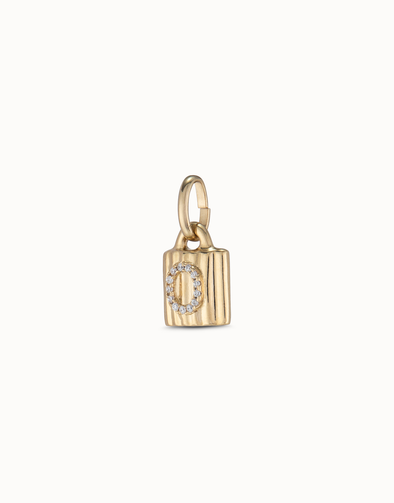 18K gold-plated padlock charm with topaz letter O, Golden, large image number null
