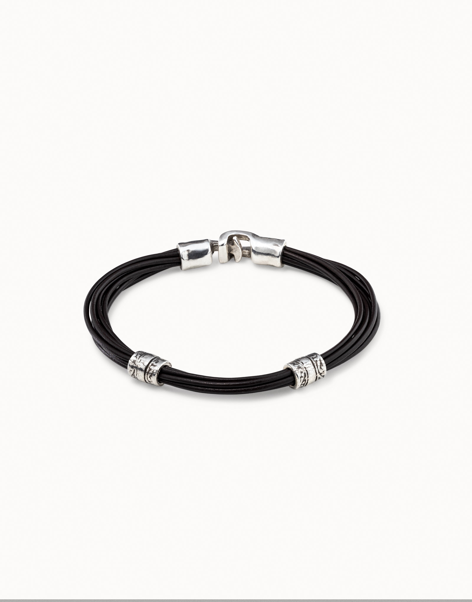 Leather and sterling silver-plated bracelet, Silver, large image number null