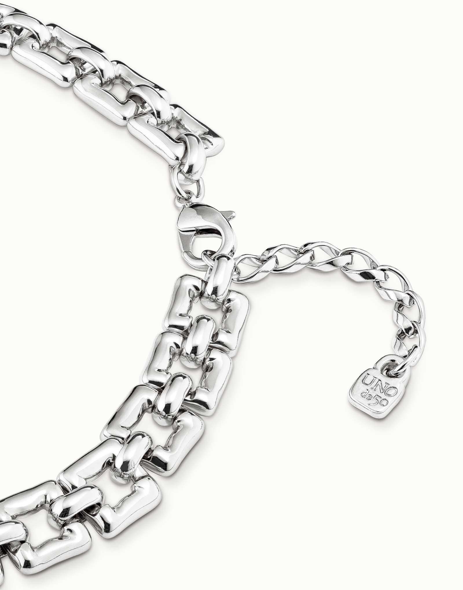 Sterling silver-plated short necklace with small square links, Silver, large image number null