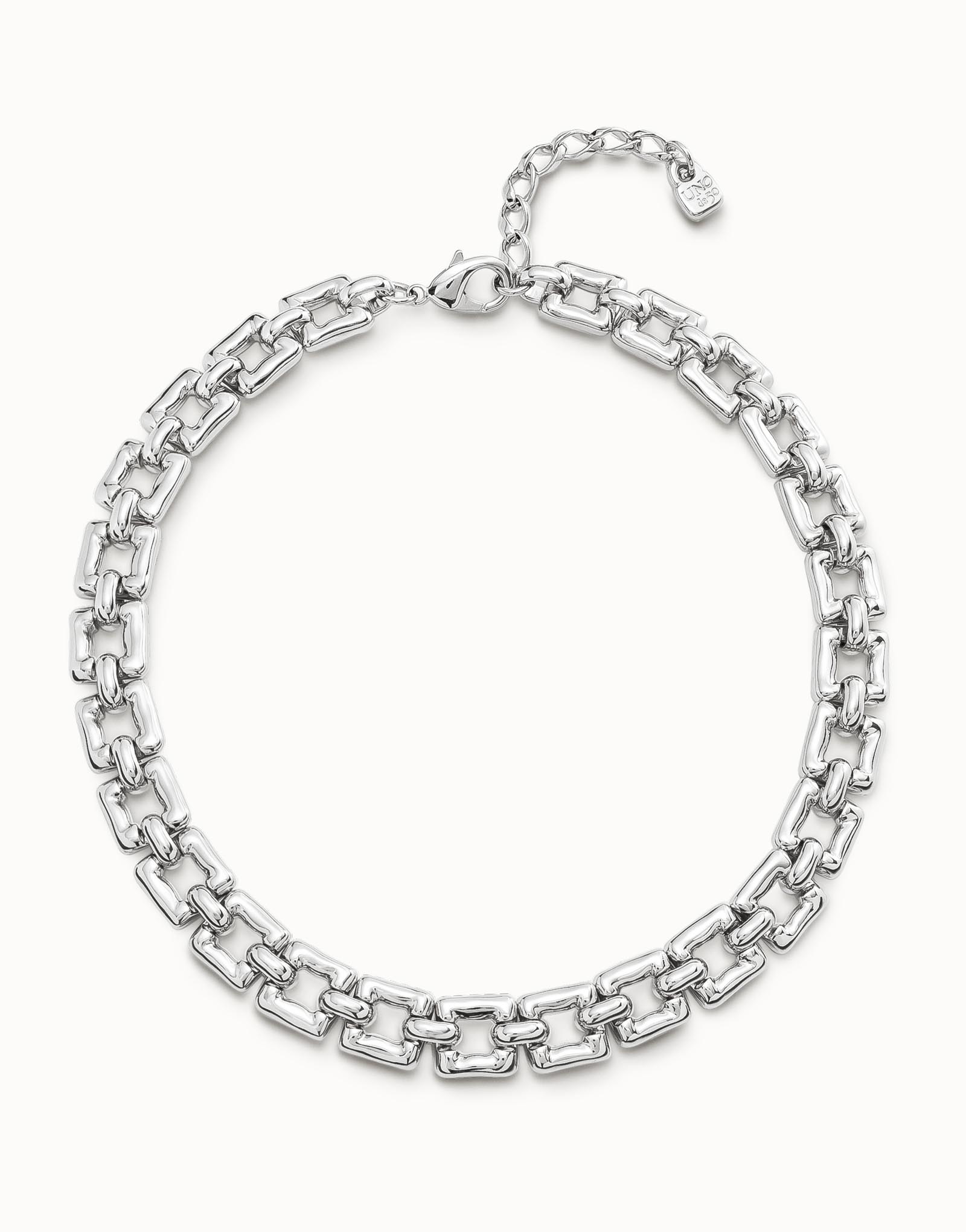 Sterling silver-plated short necklace with small square links, Silver, large image number null