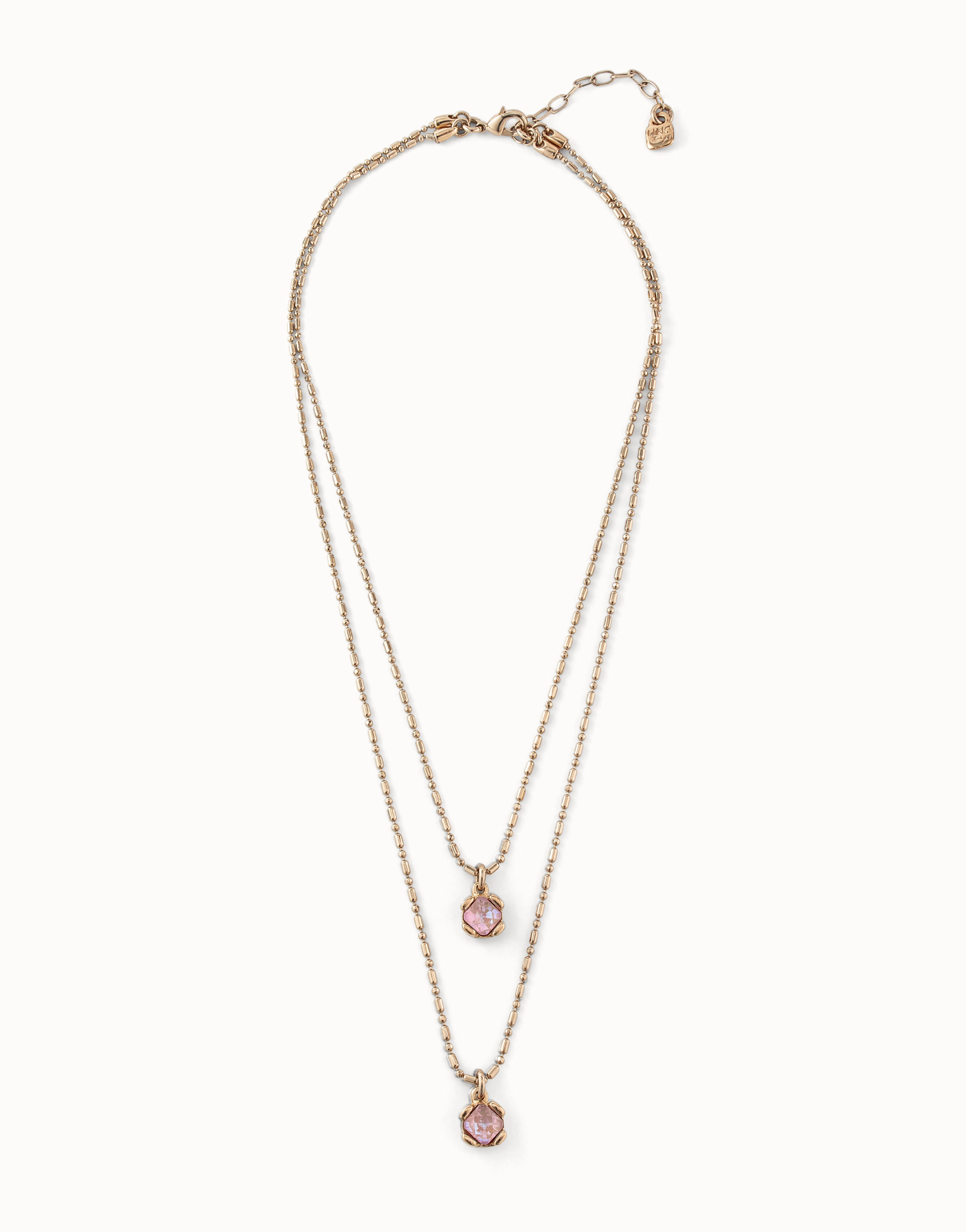 18K gold-plated pink necklace with 2 pink crystals, Golden, large image number null