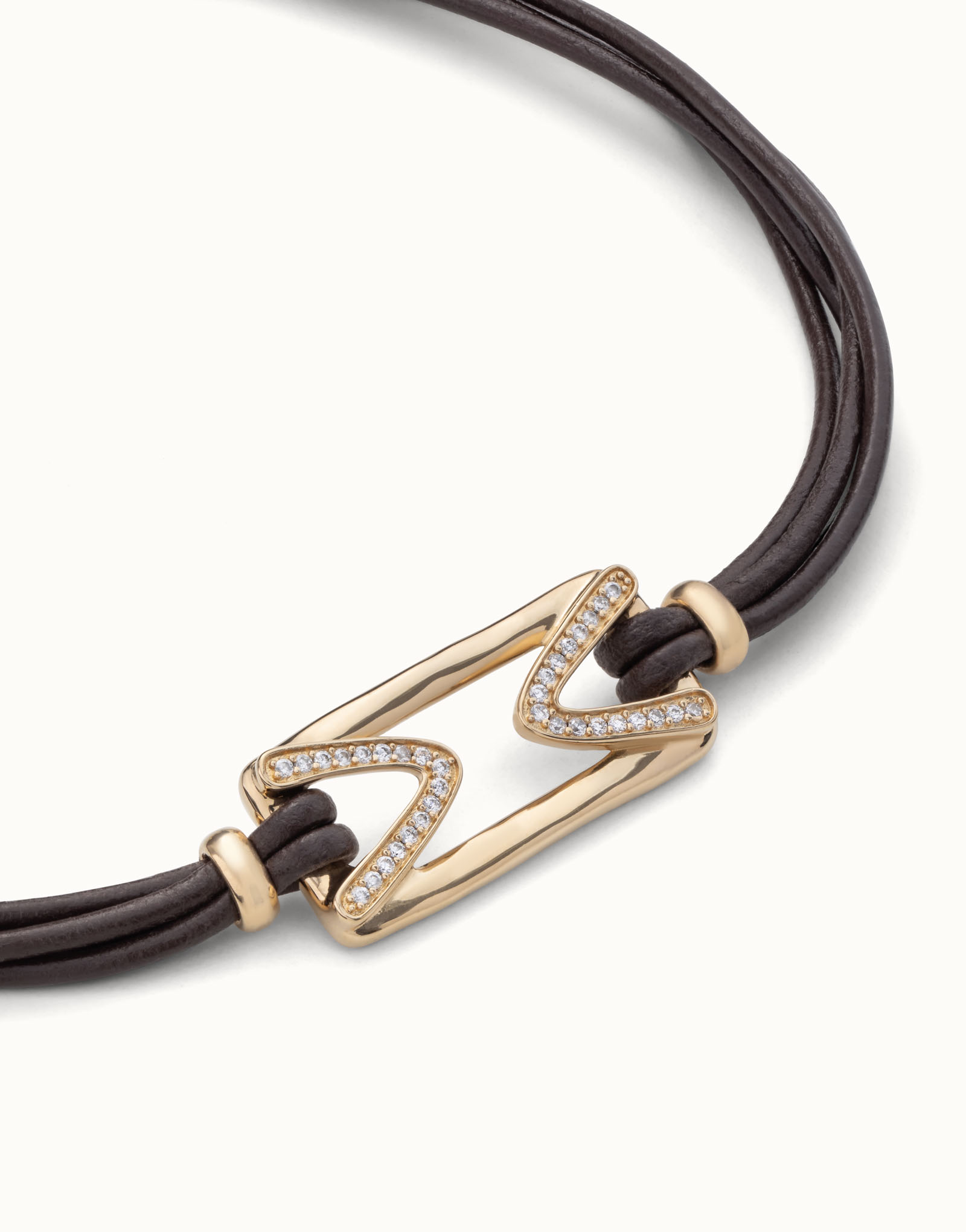 Short leather necklace with 18K gold-plated central link and topaz, Golden, large image number null