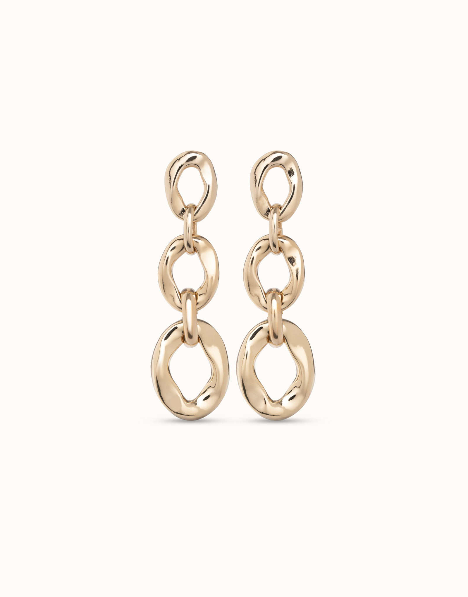 18K gold-plated earrings with 3 links, Golden, large image number null