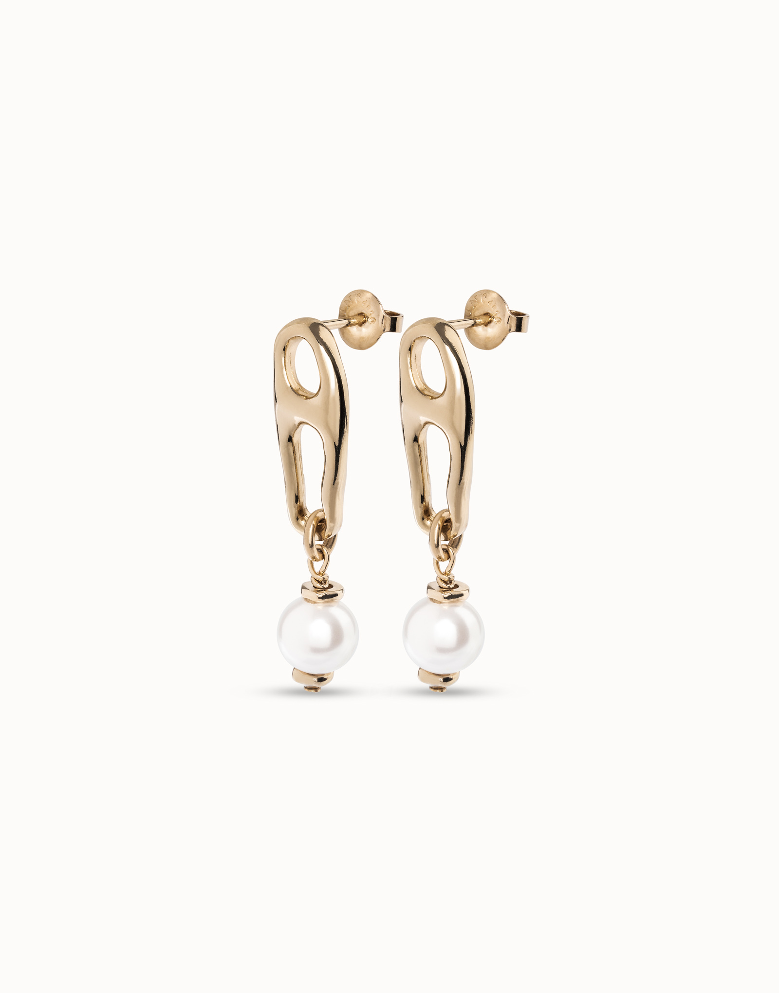 18K gold-plated earrings with link and pearl, Golden, large image number null