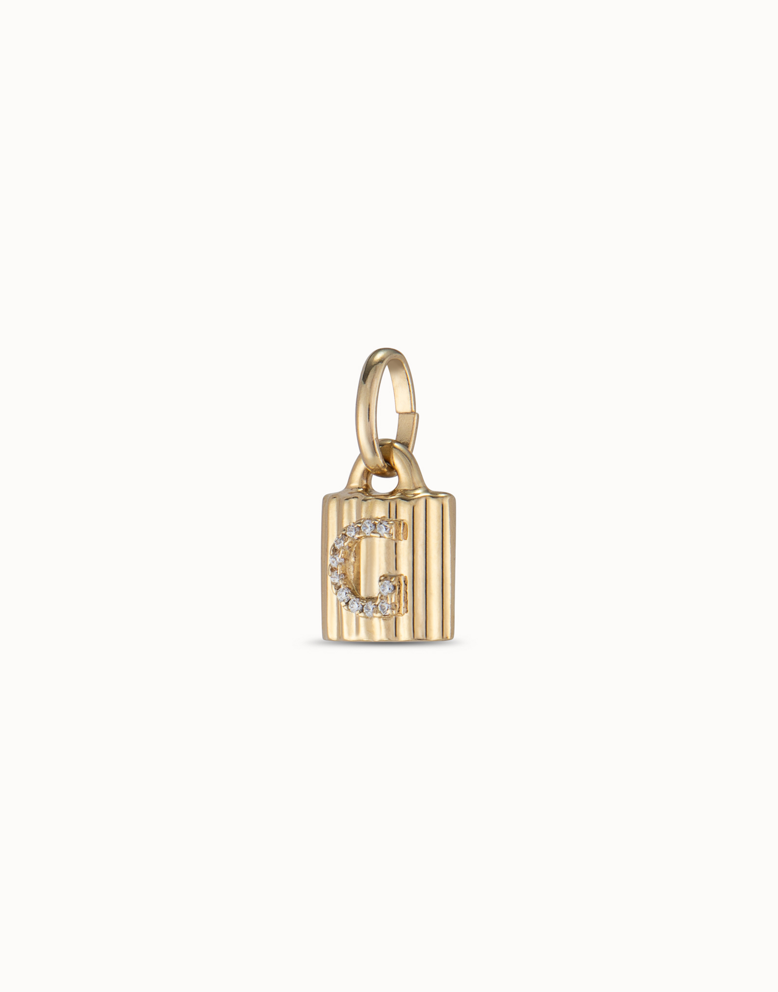 18K gold-plated padlock charm with topaz letter G, Golden, large image number null