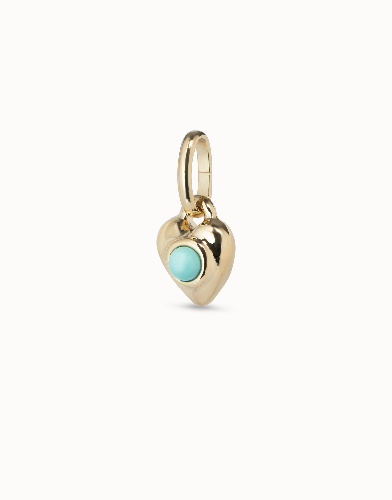 Gold-plated men heart shaped charm with turquoise murano glass in the middle, Golden, large image number null