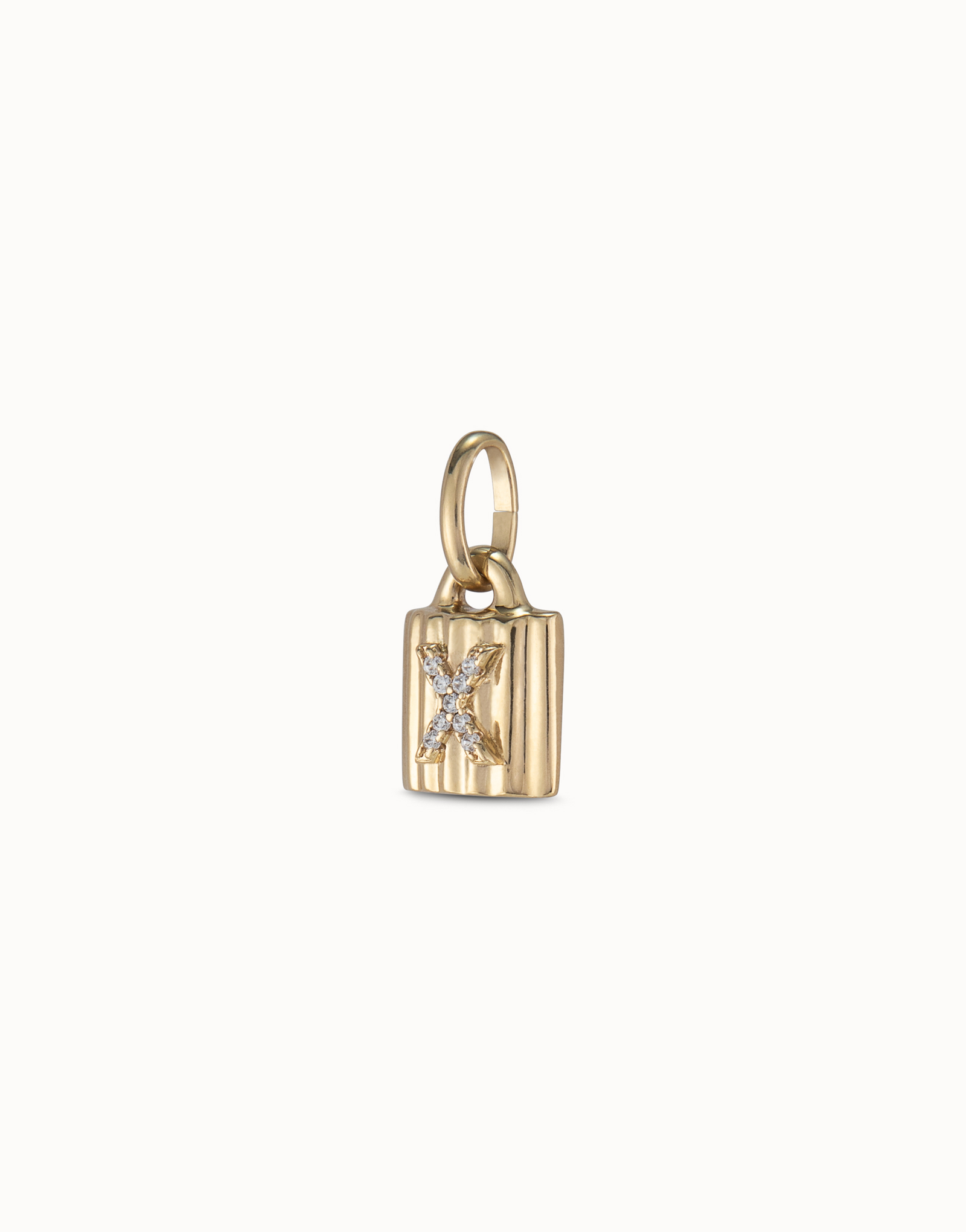 18K gold-plated padlock charm with topaz letter W, Golden, large image number null