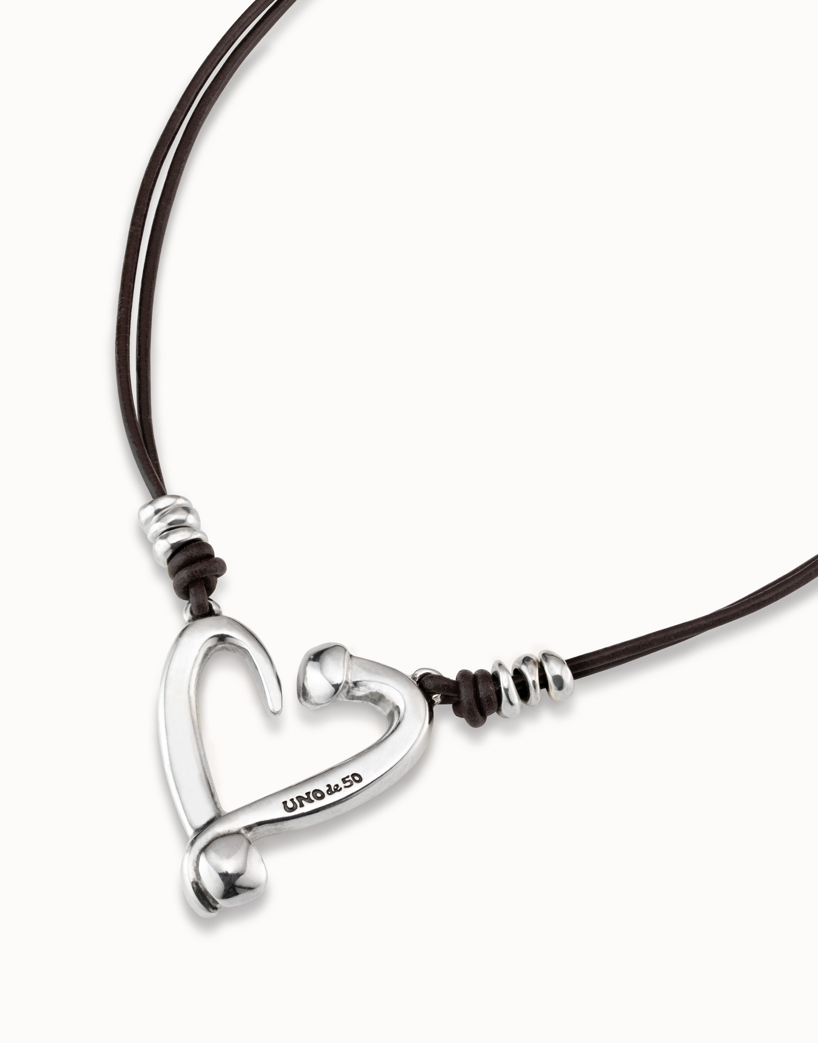 Silver pendant with 2 leather straps and heart, Silver, large image number null