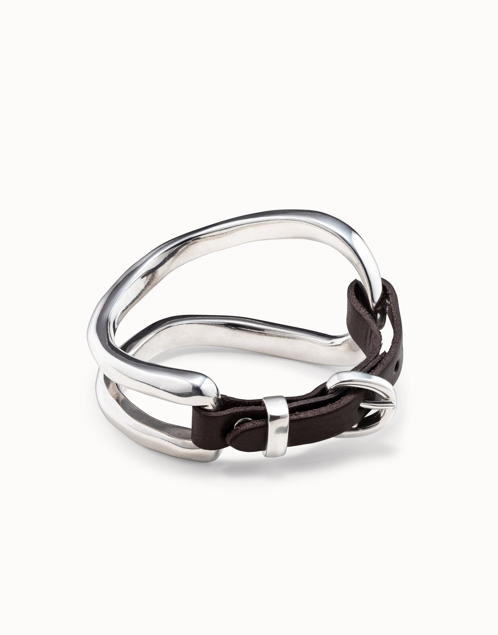 Sterling silver-plated bracelet with leather accessory, Silver, large image number null
