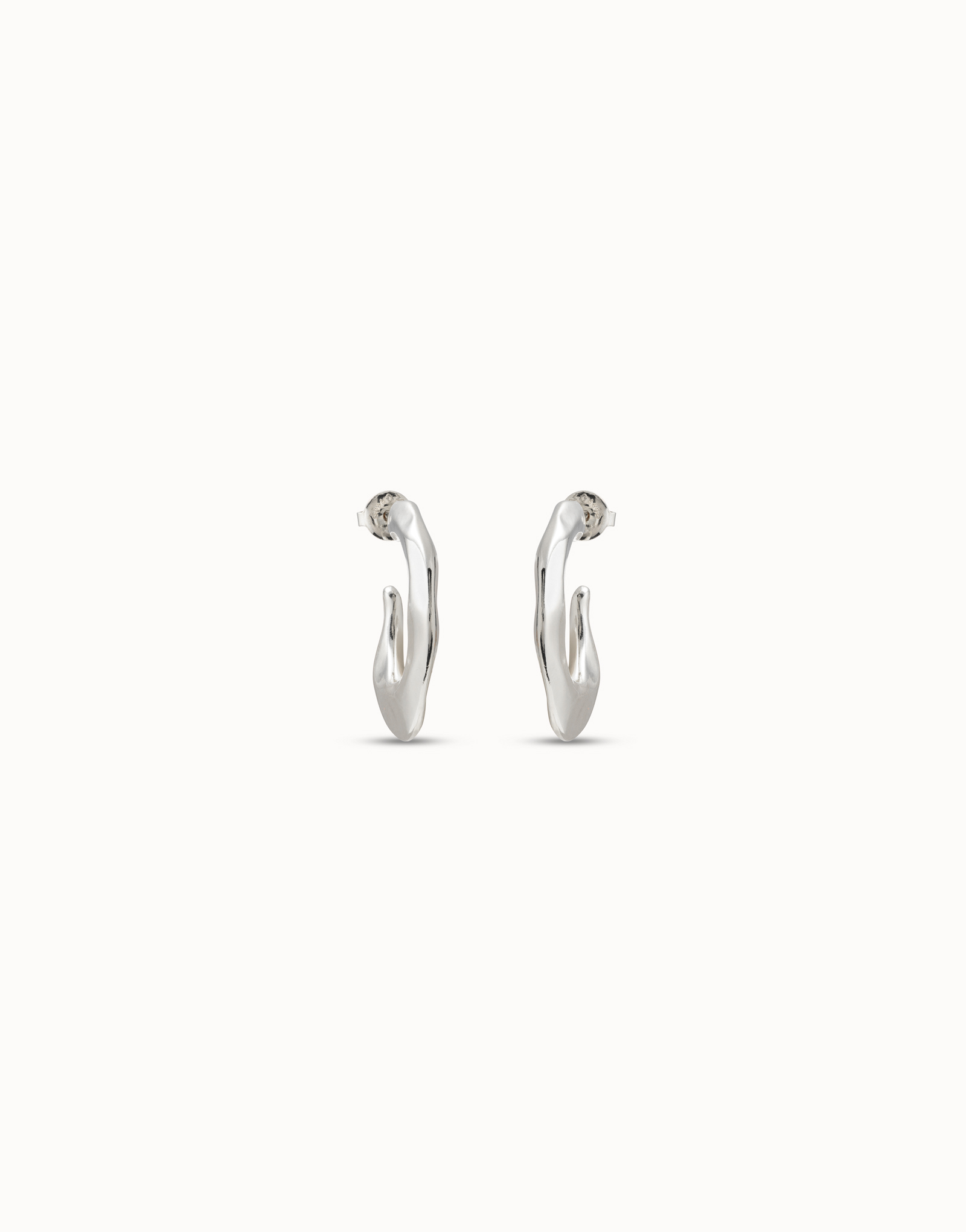 Sterling silver-plated flattened banana shaped earrings, Silver, large image number null