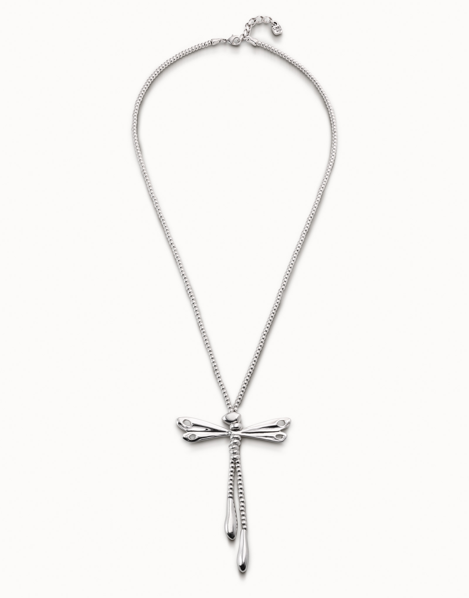 Sterling silver-plated long necklace with accessories and small dragonfly and 4 wings, Silver, large image number null