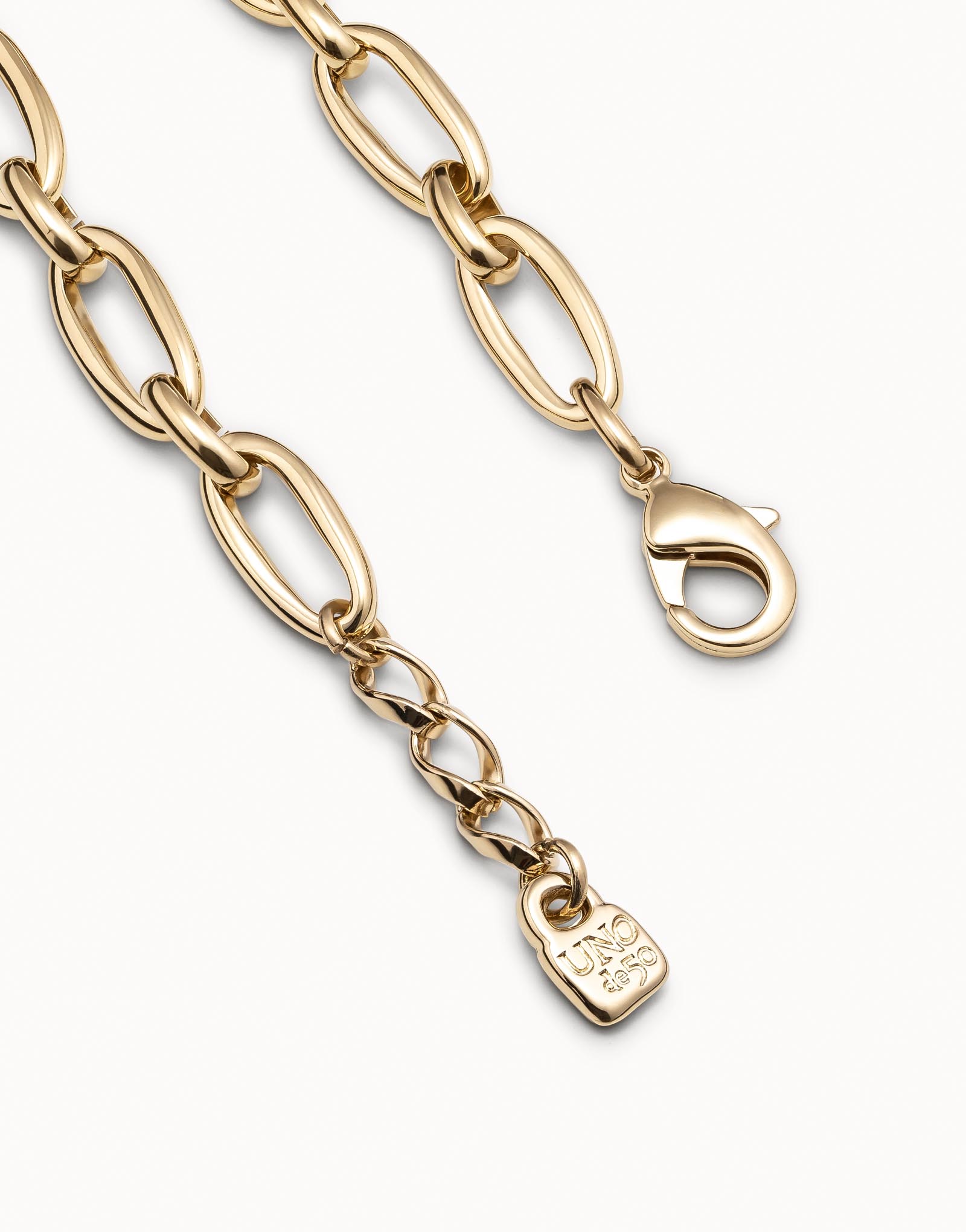 Gold-plated medium sized oval link bracelet with carabiner clasp, Golden, large image number null