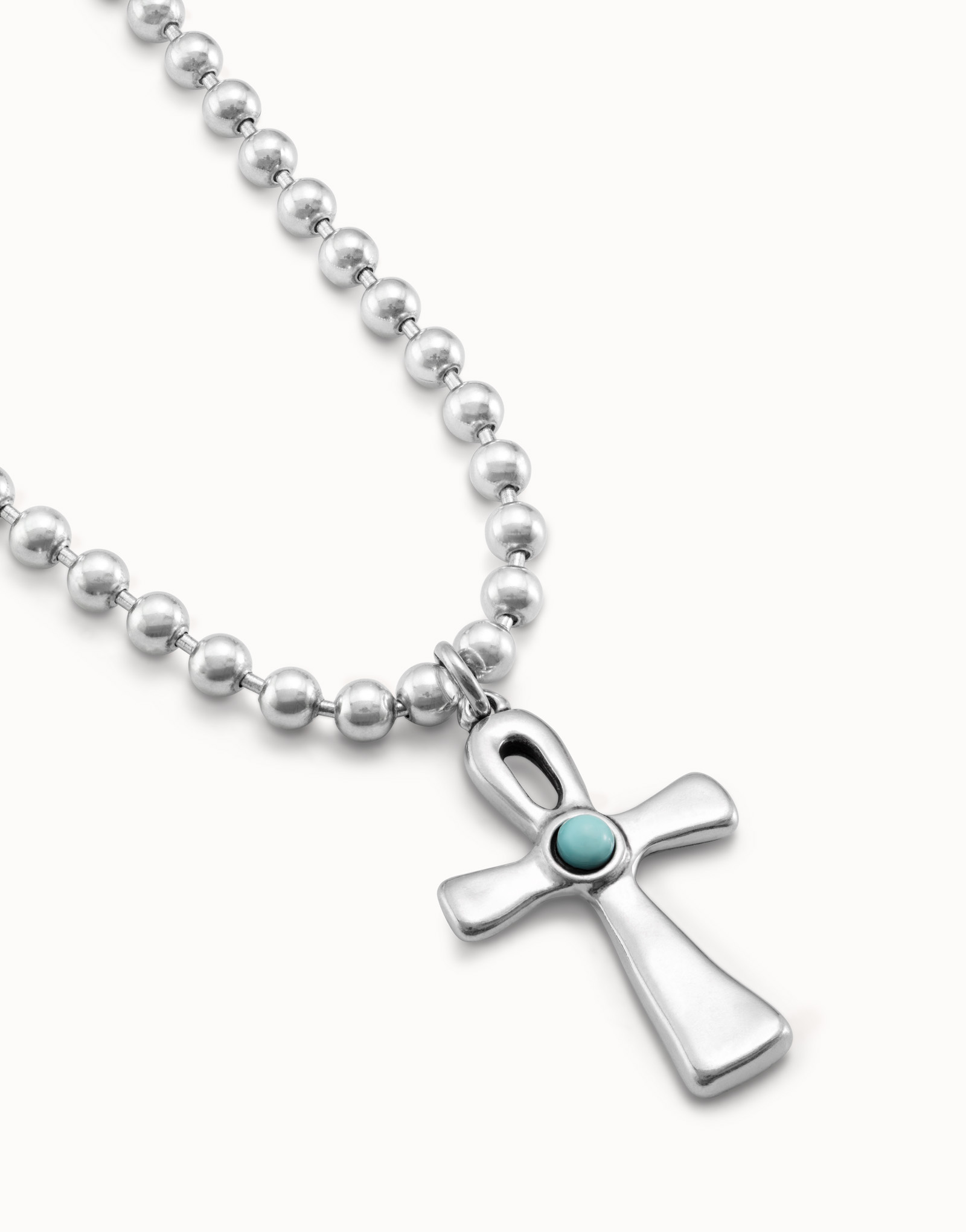 Sterling silver-plated long chain with central cross with murano glass, Silver, large image number null