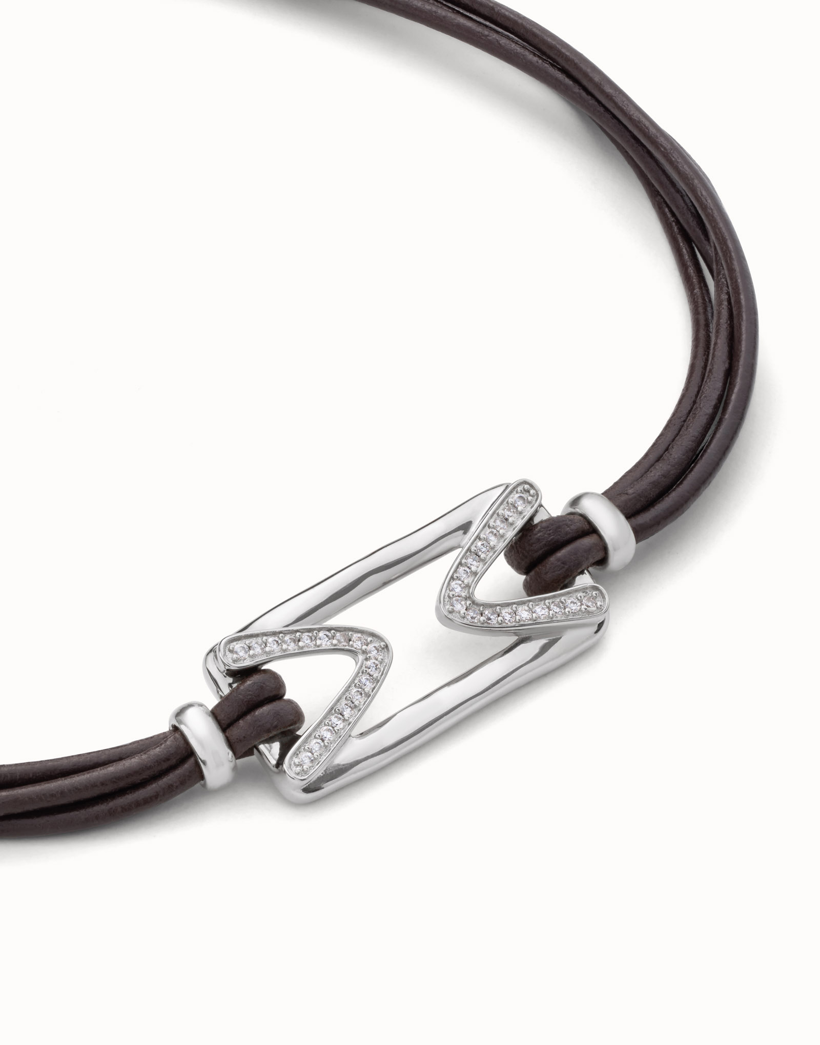 Short leather necklace with sterling silver-plated central link and topaz, Silver, large image number null