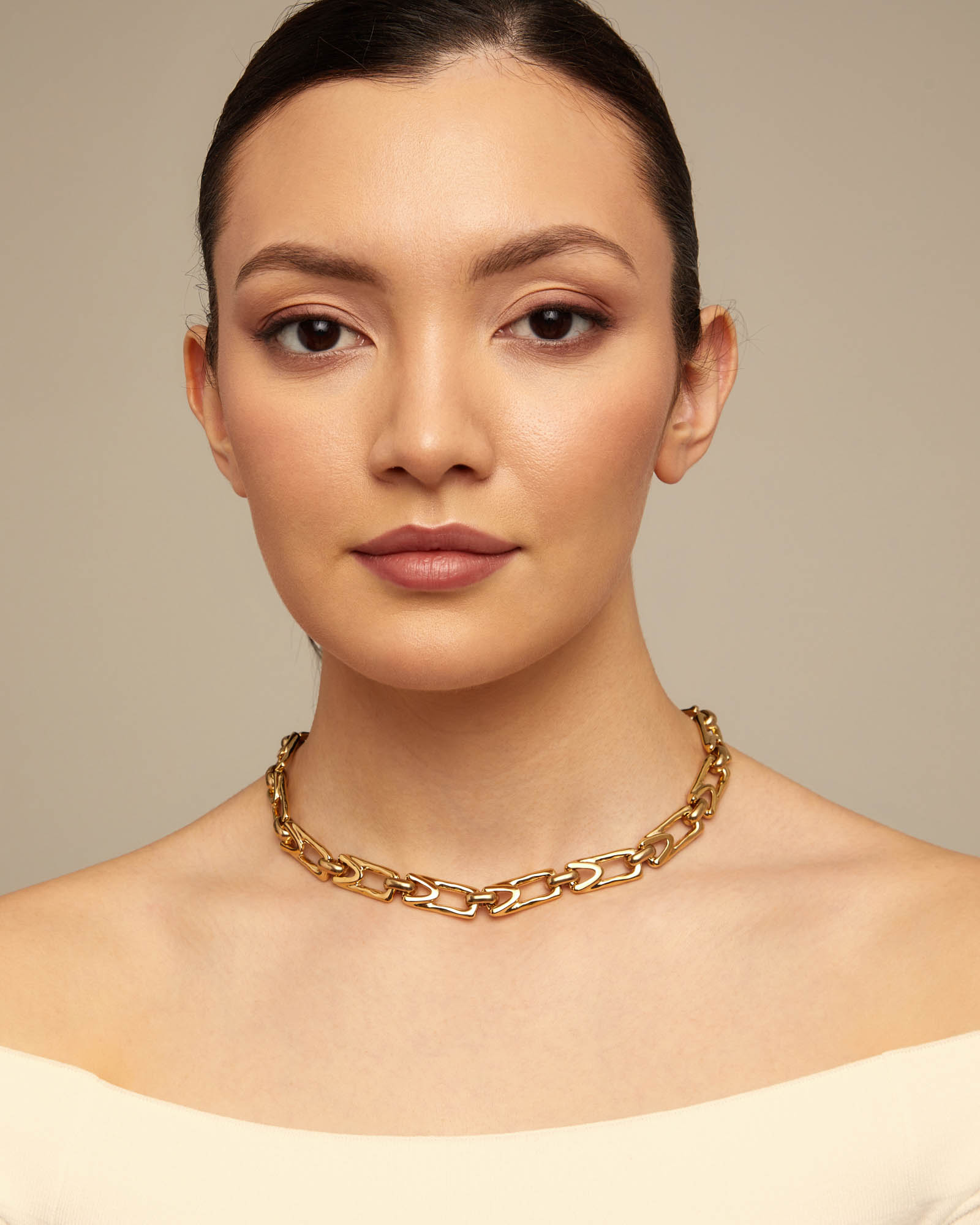 18K gold-plated necklace with rectangular links, Golden, large image number null