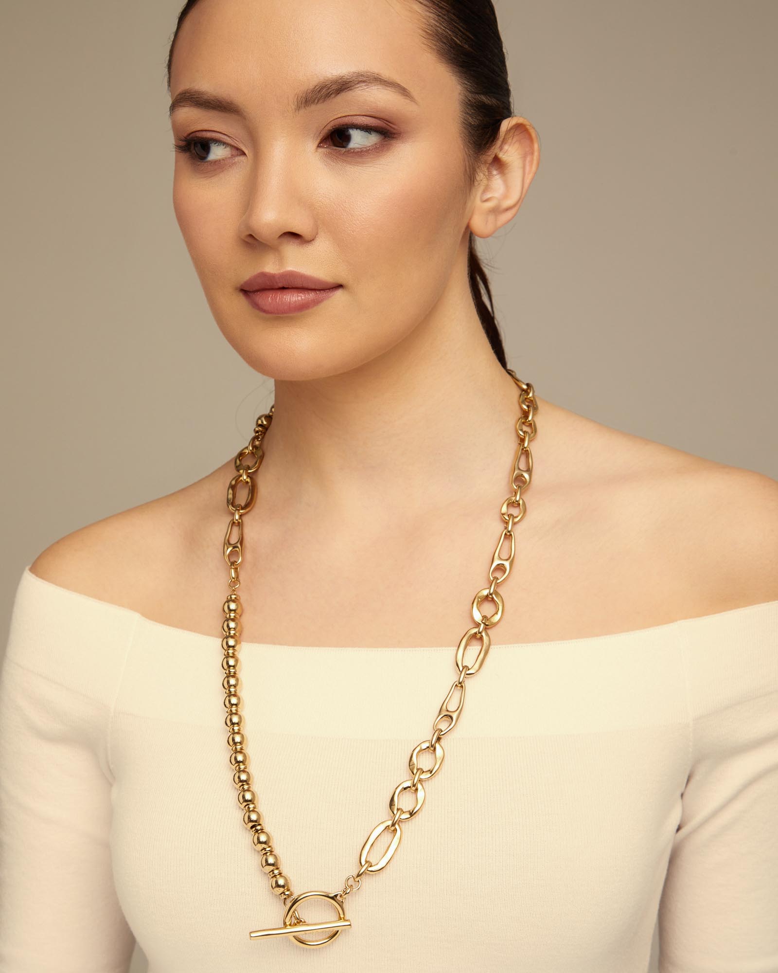 18K gold-plated long necklace with links, Golden, large image number null