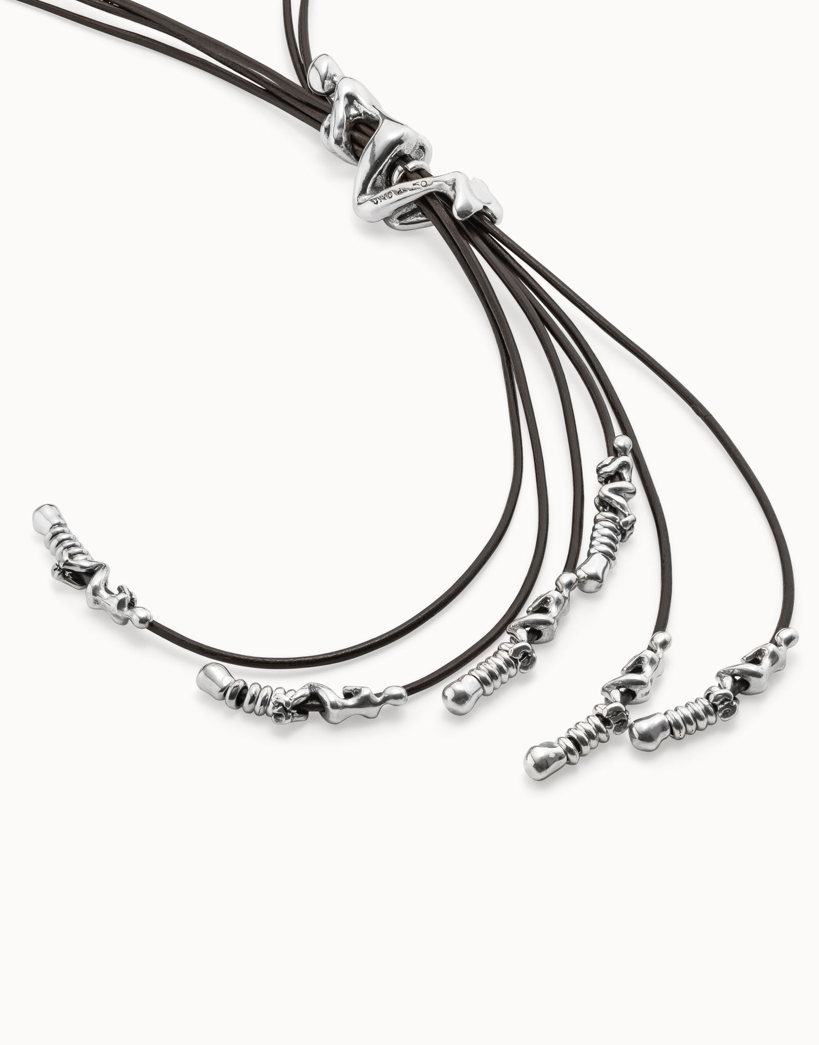 Sterling silver-plated leather necklace, Silver, large image number null