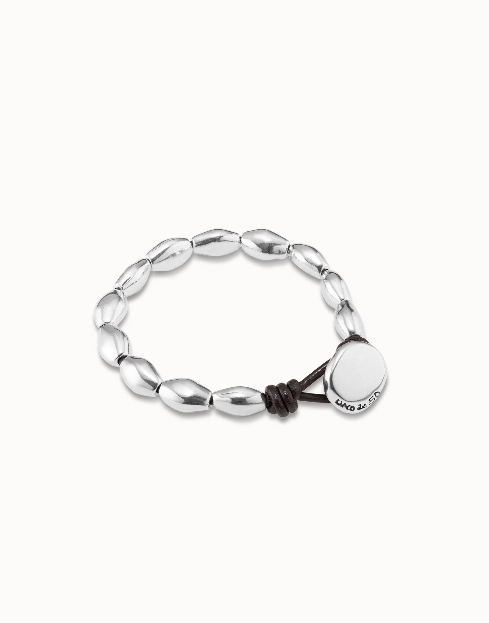 Sterling silver-plated and leather bracelet with oval accessory, Silver, large image number null