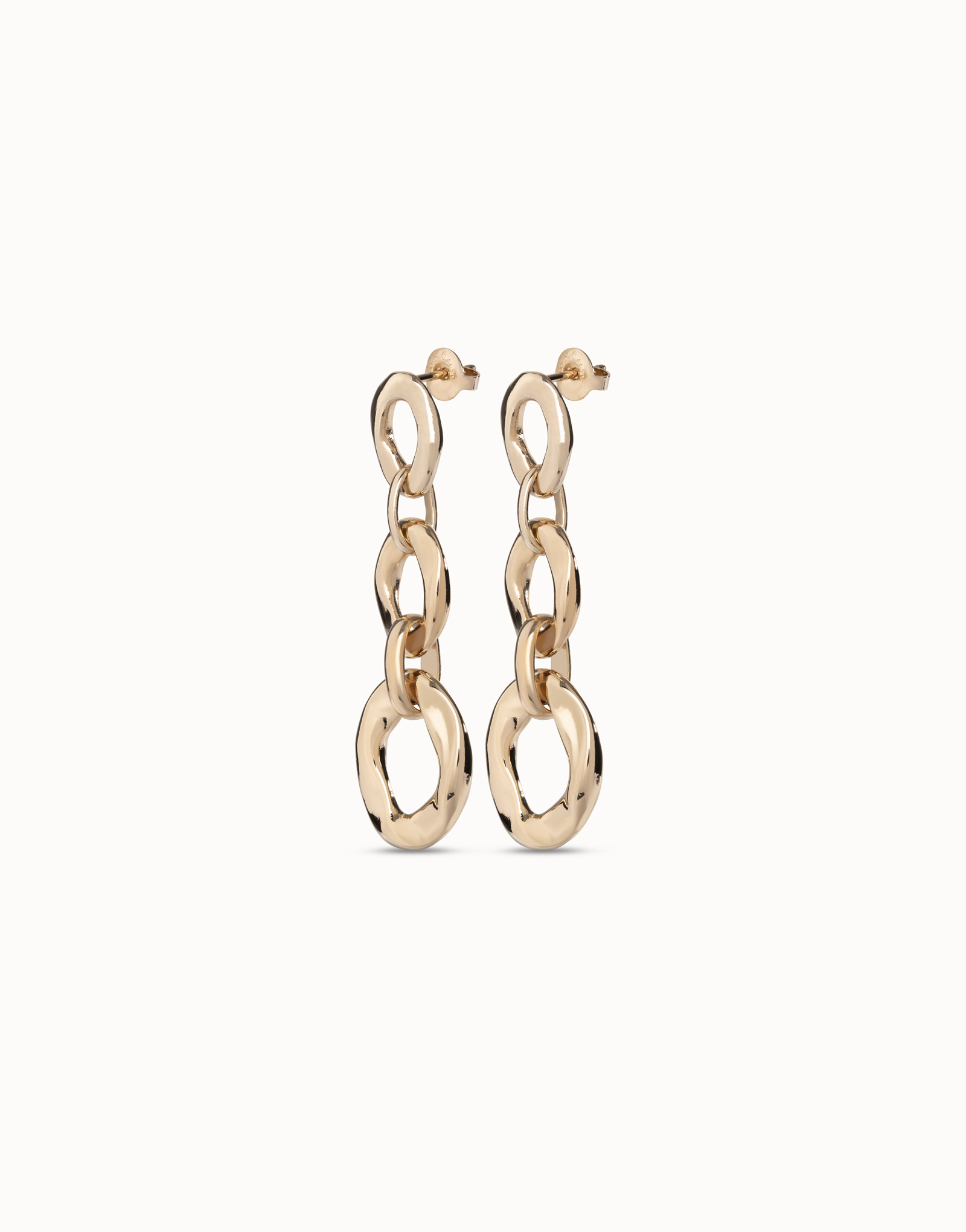 18K gold-plated earrings with 3 links, Golden, large image number null