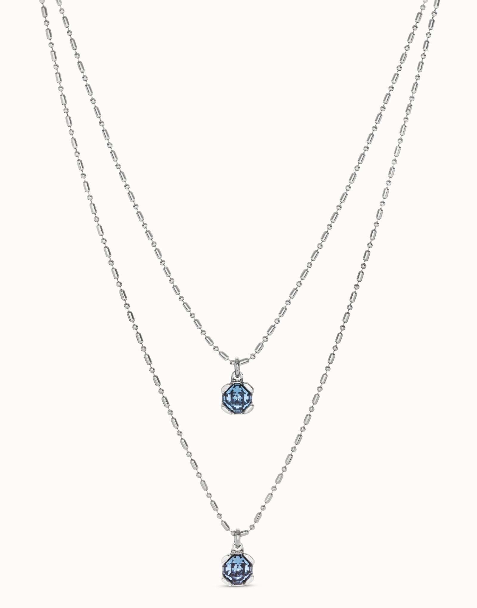 Sterling silver-plated blue necklace with blue crystals double chain, Silver, large image number null