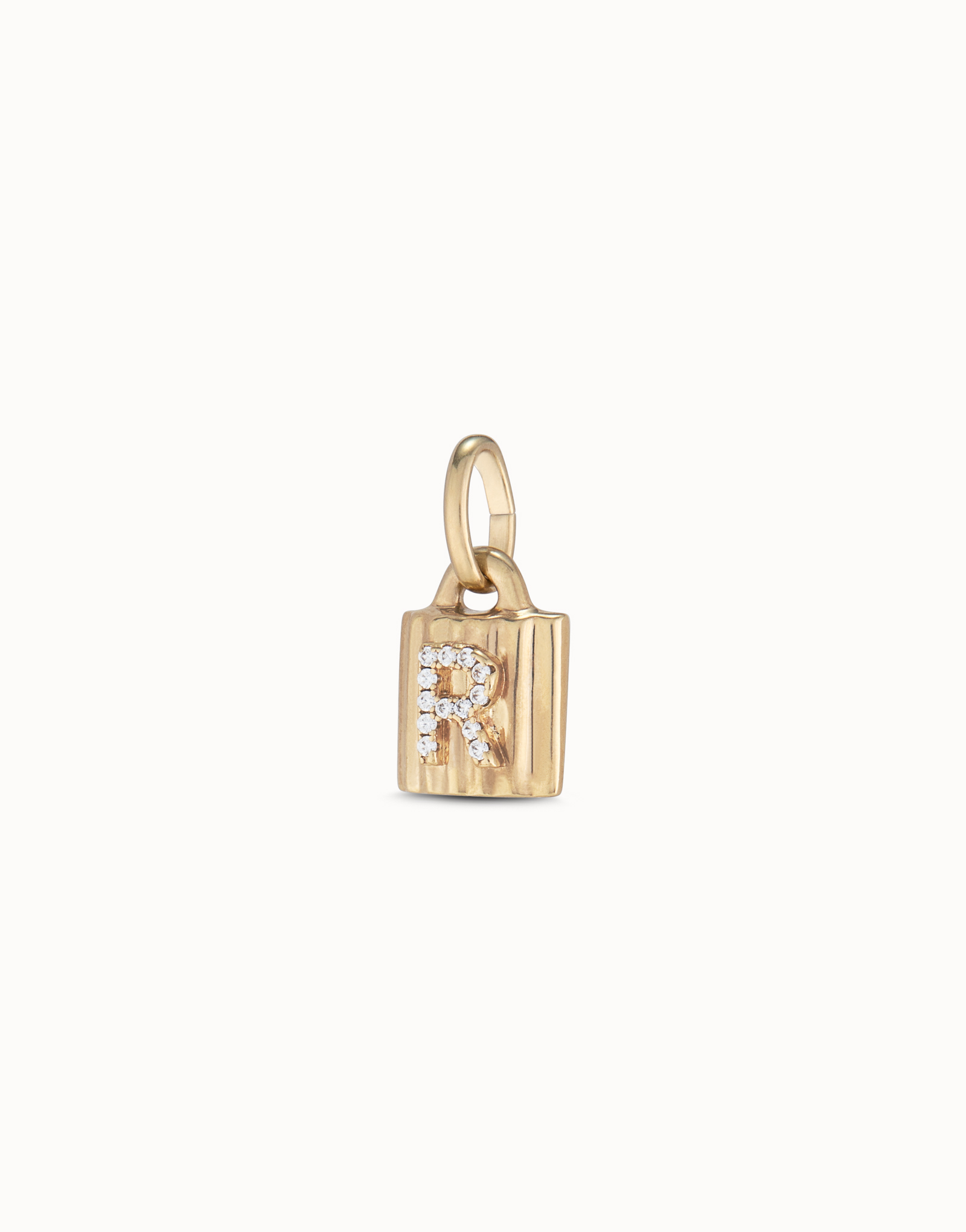 18K gold-plated padlock charm with topaz letter Q, Golden, large image number null