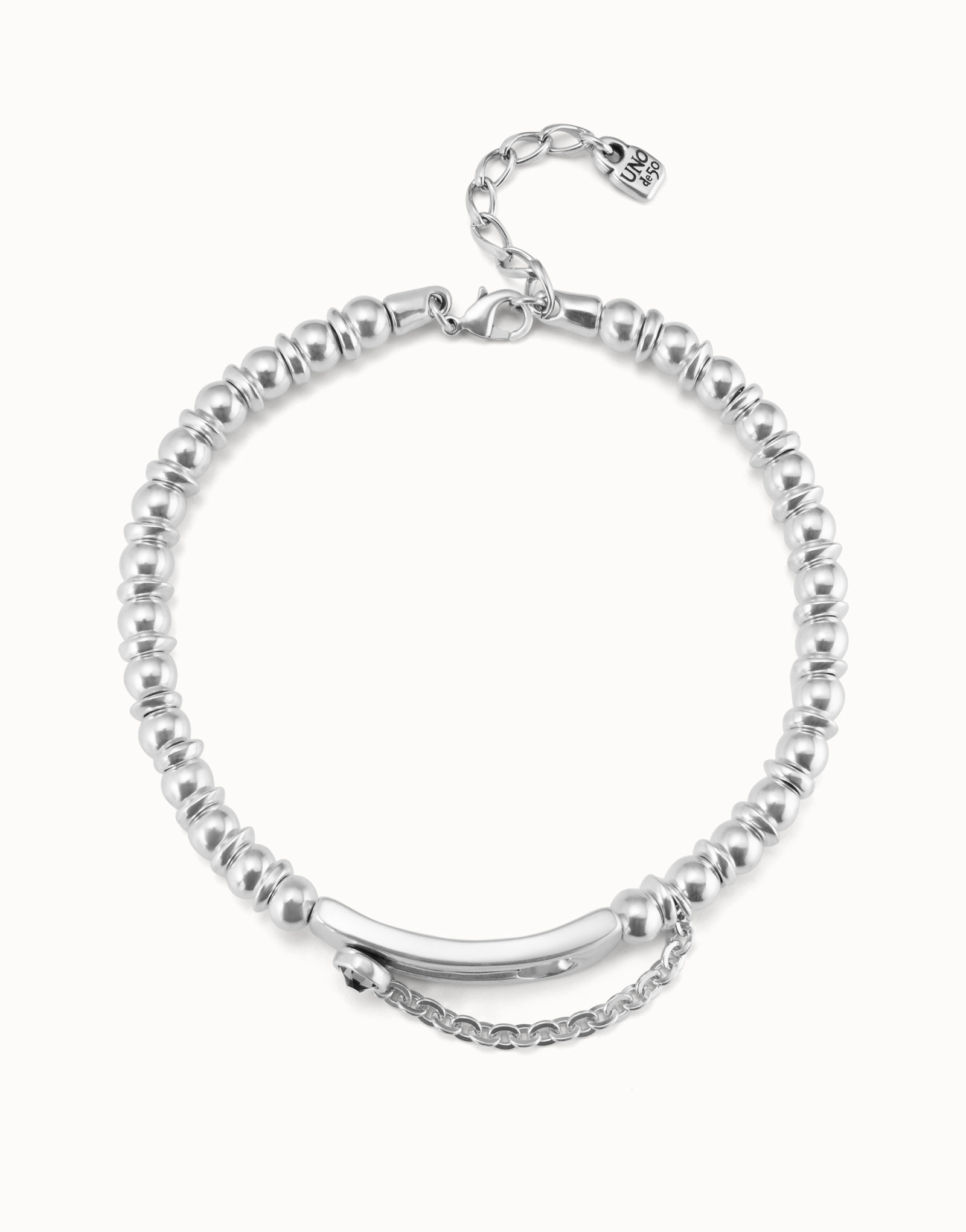 Sterling silver-plated necklace with gray crystal, Silver, large image number null