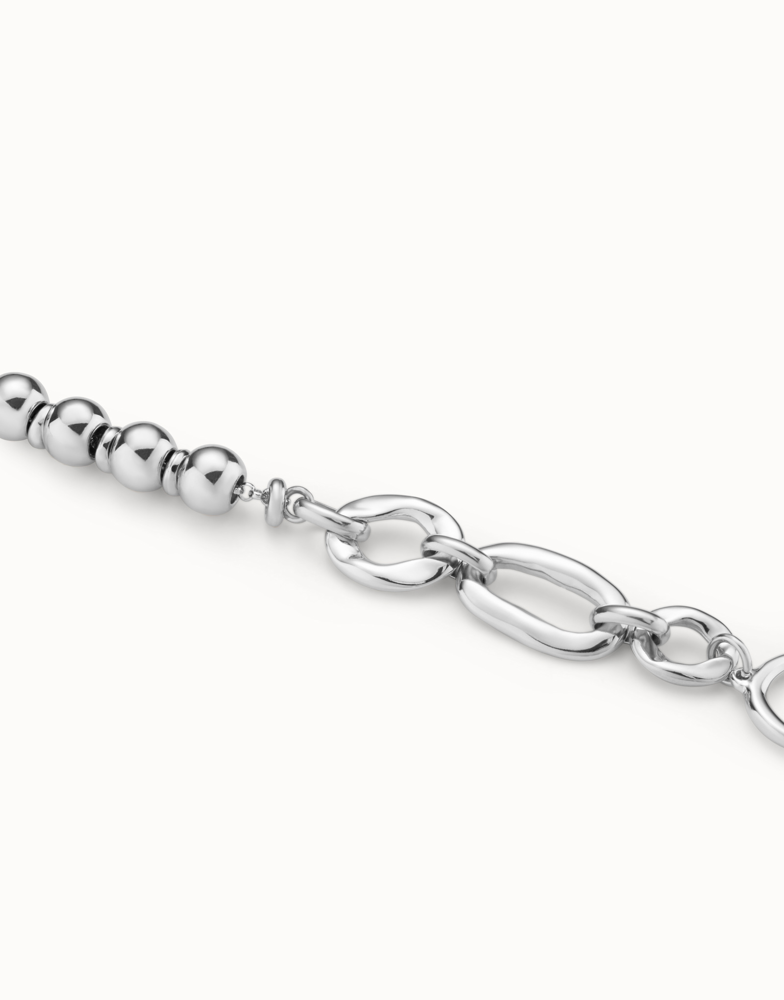 Sterling silver plated leather bracelet with rectangular links., Silver, large image number null