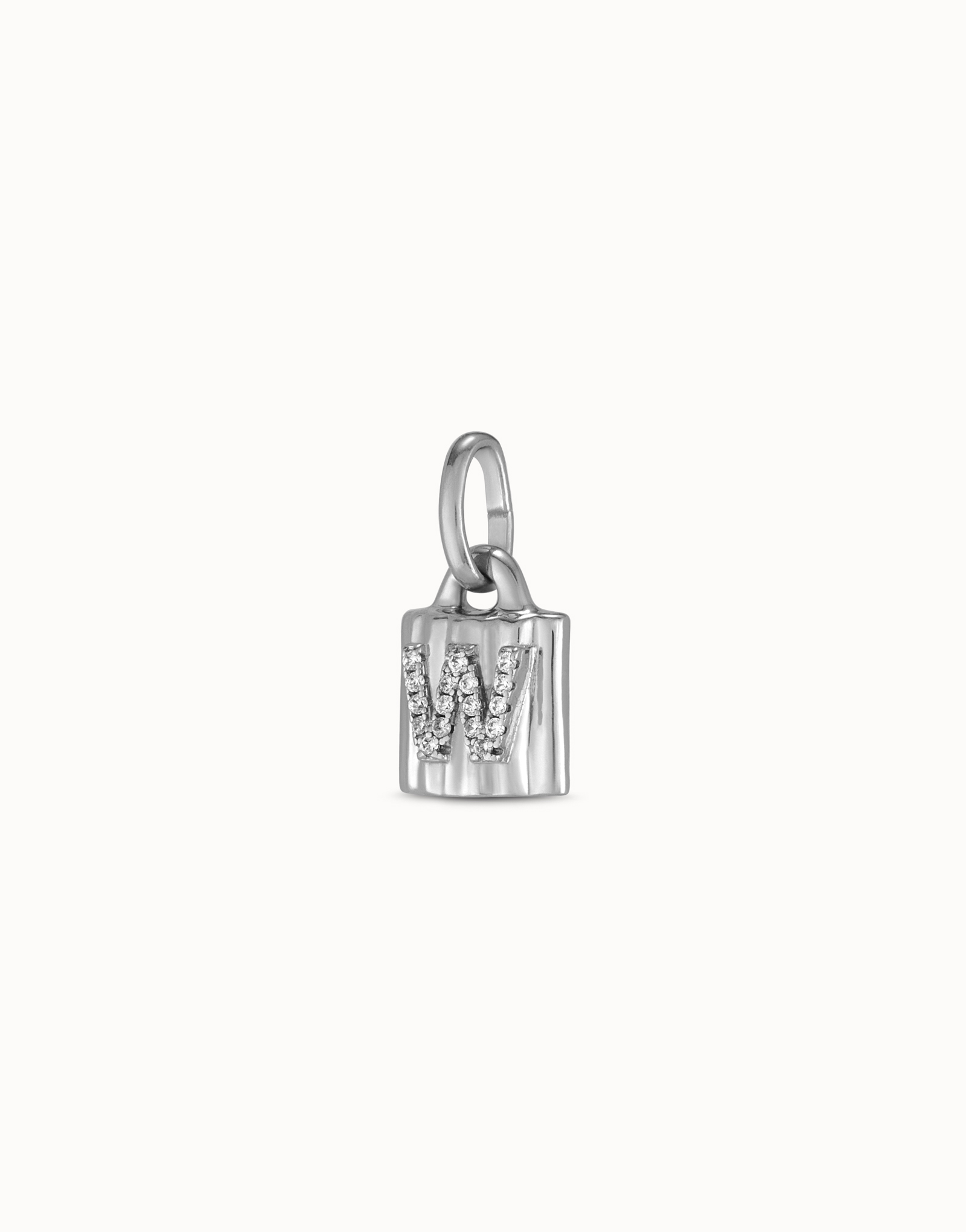 Sterling silver-plated padlock charm with topaz letter W, Silver, large image number null