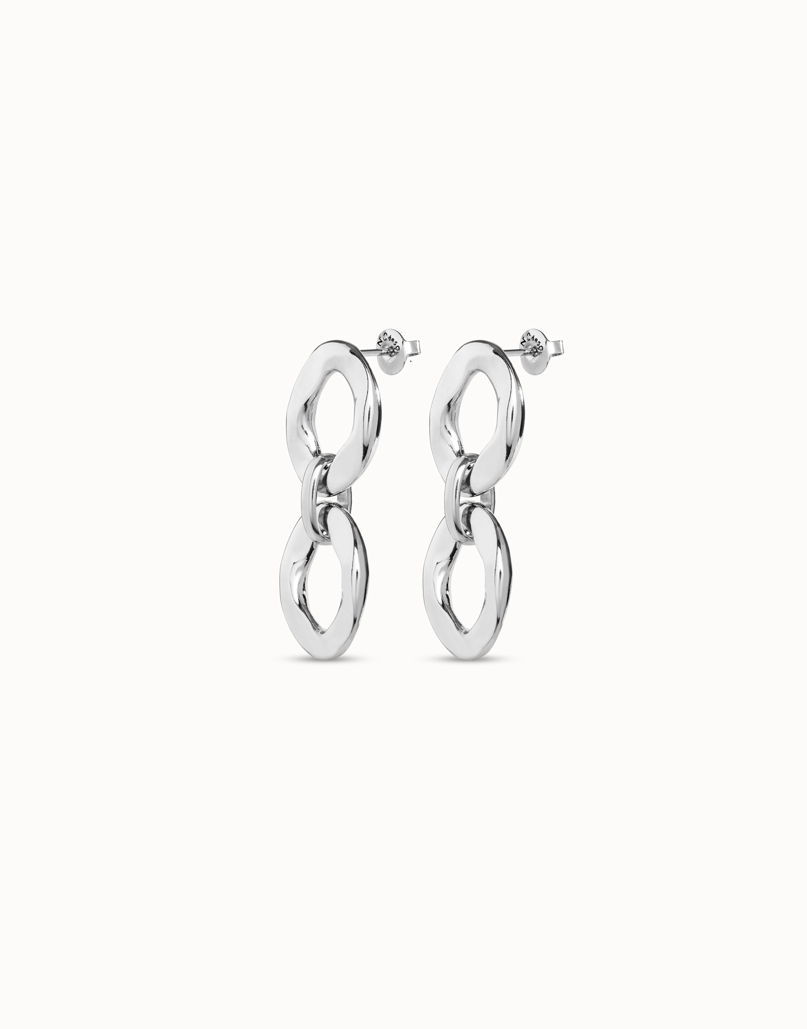 Sterling silver-plated earrings with 2 links linked by a ring, Silver, large image number null