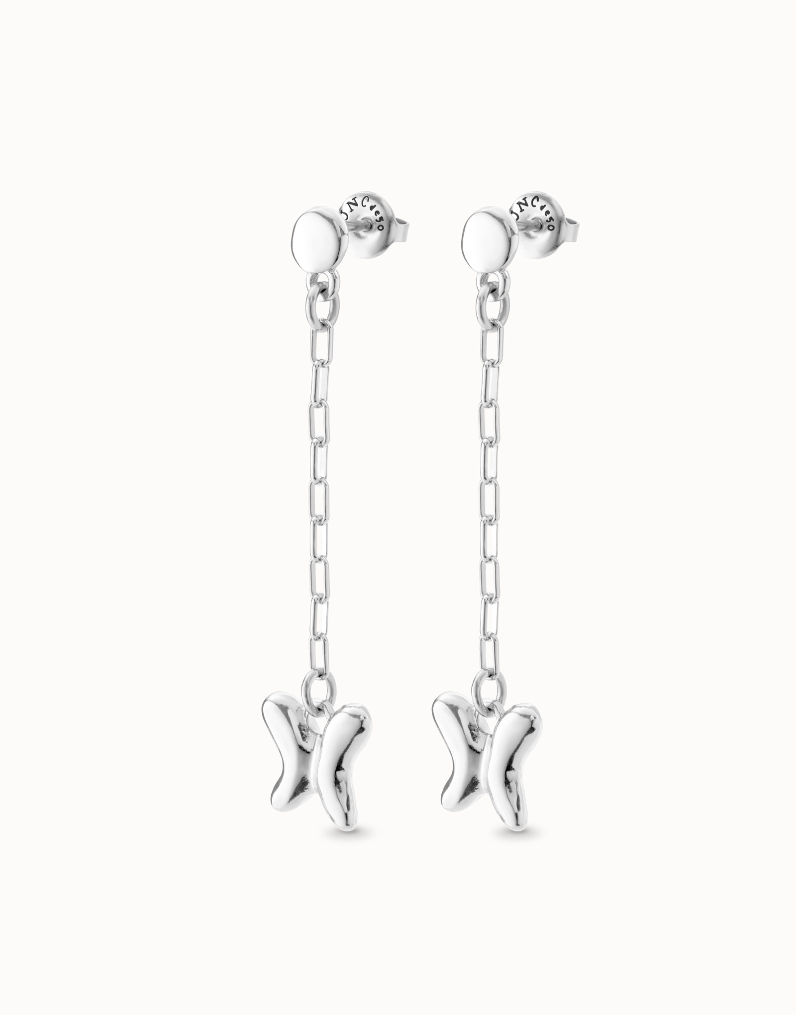 Sterling silver-plated earrings with dangling chain, Silver, large image number null