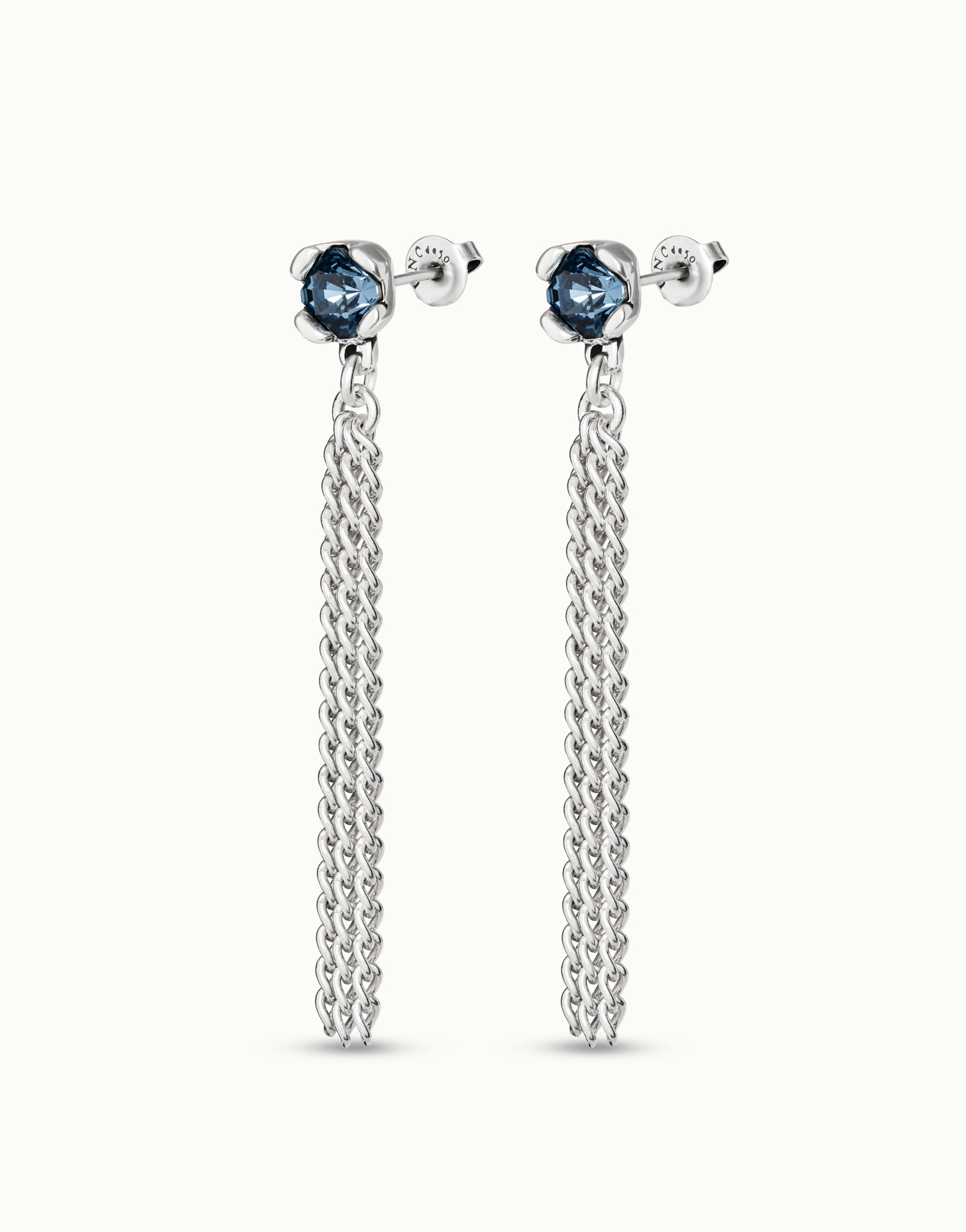 Sterling silver-plated earrings with blue crystal, Silver, large image number null