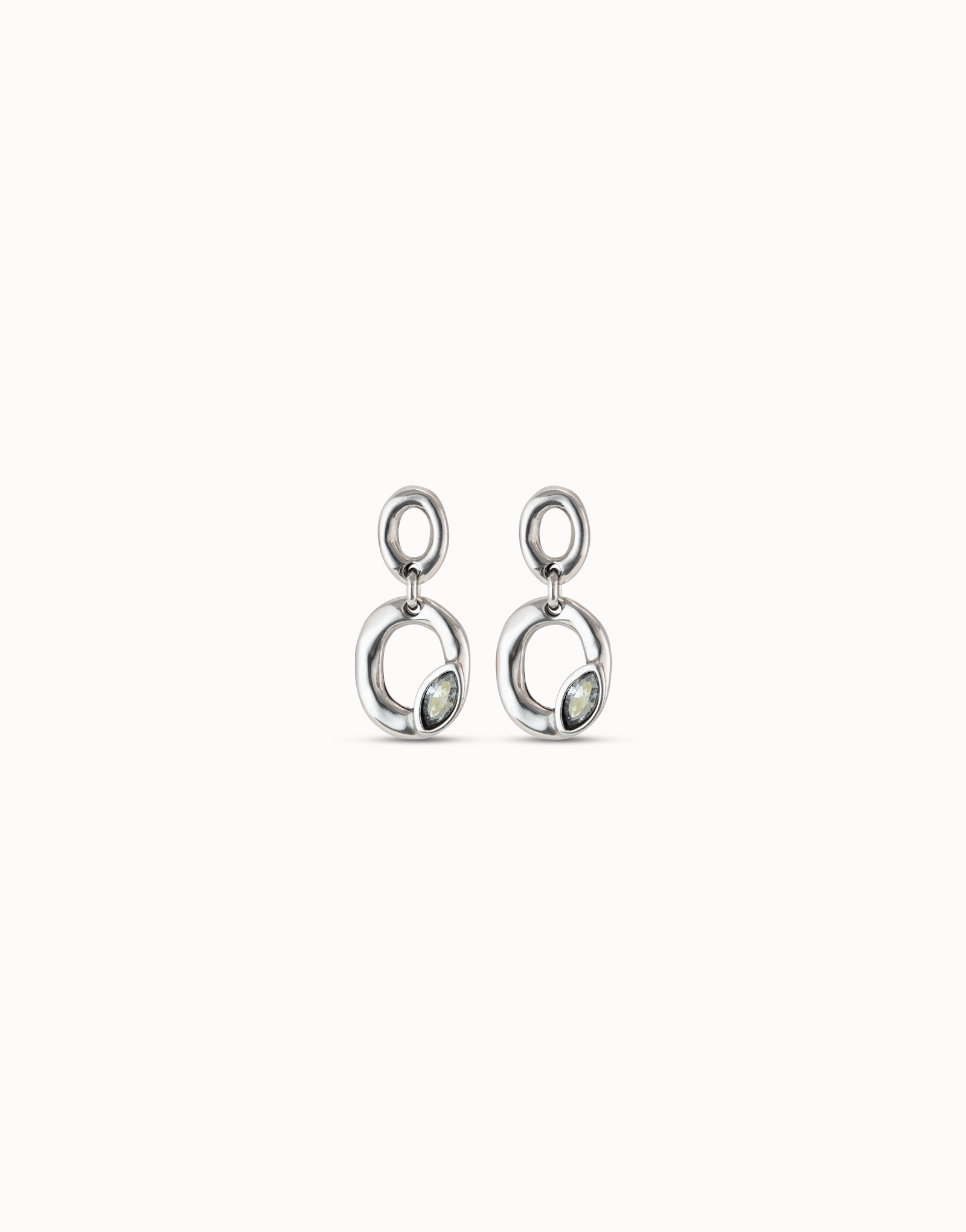 Sterling silver-plated earrings with double oval and light gray crystal, Silver, large image number null