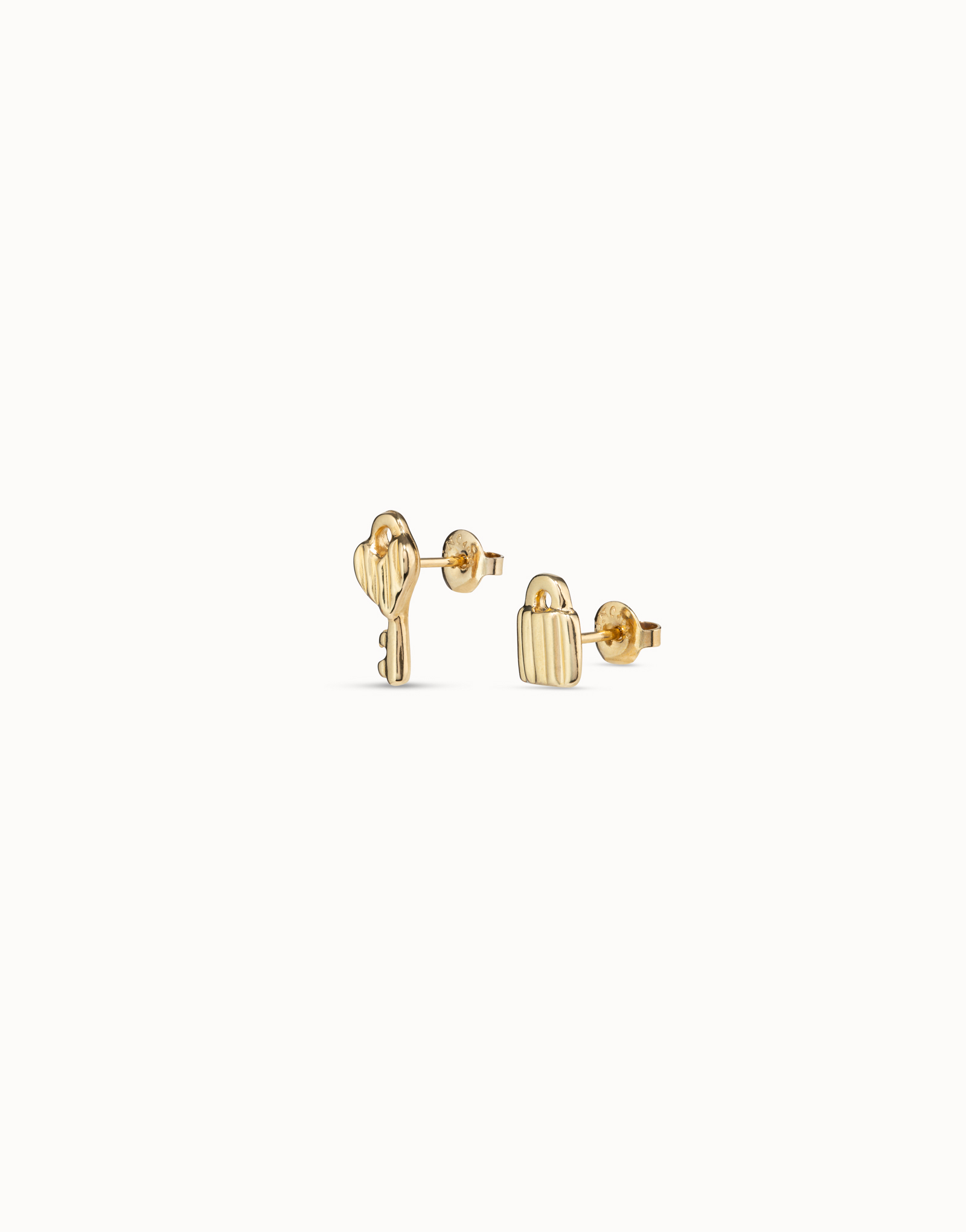 Boucles d’oreilles plaquées or 18 carats en forme de clé et cadenas, Or, large image number null