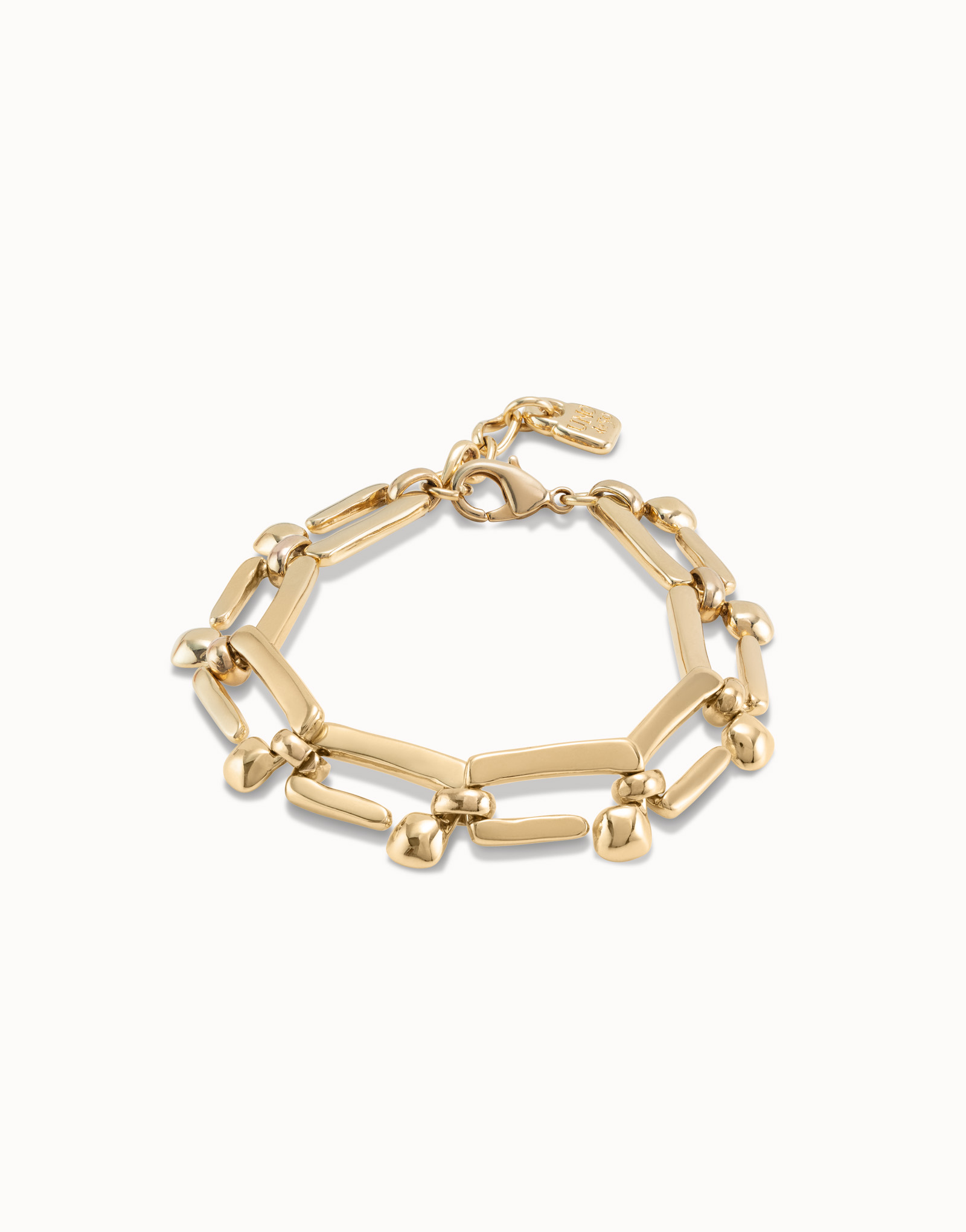 18K gold-plated bracelet with rectangular nail shaped links, Golden, large image number null