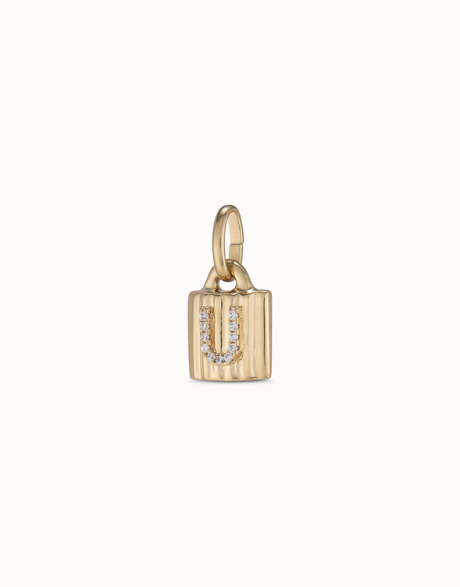 18K gold-plated padlock charm with topaz letter U, Golden, large image number null