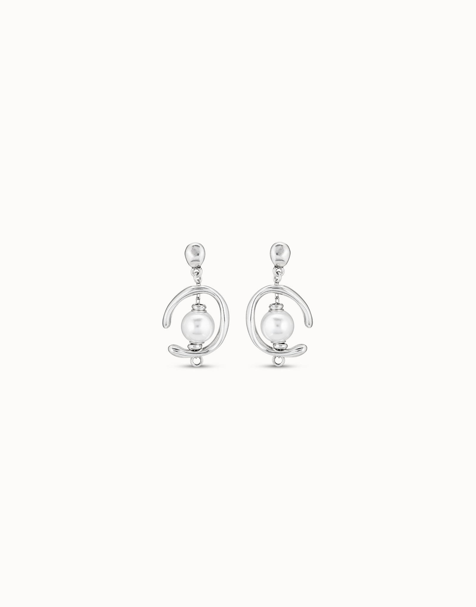 Sterling silver-plated hoop earrings with pearl, Silver, large image number null