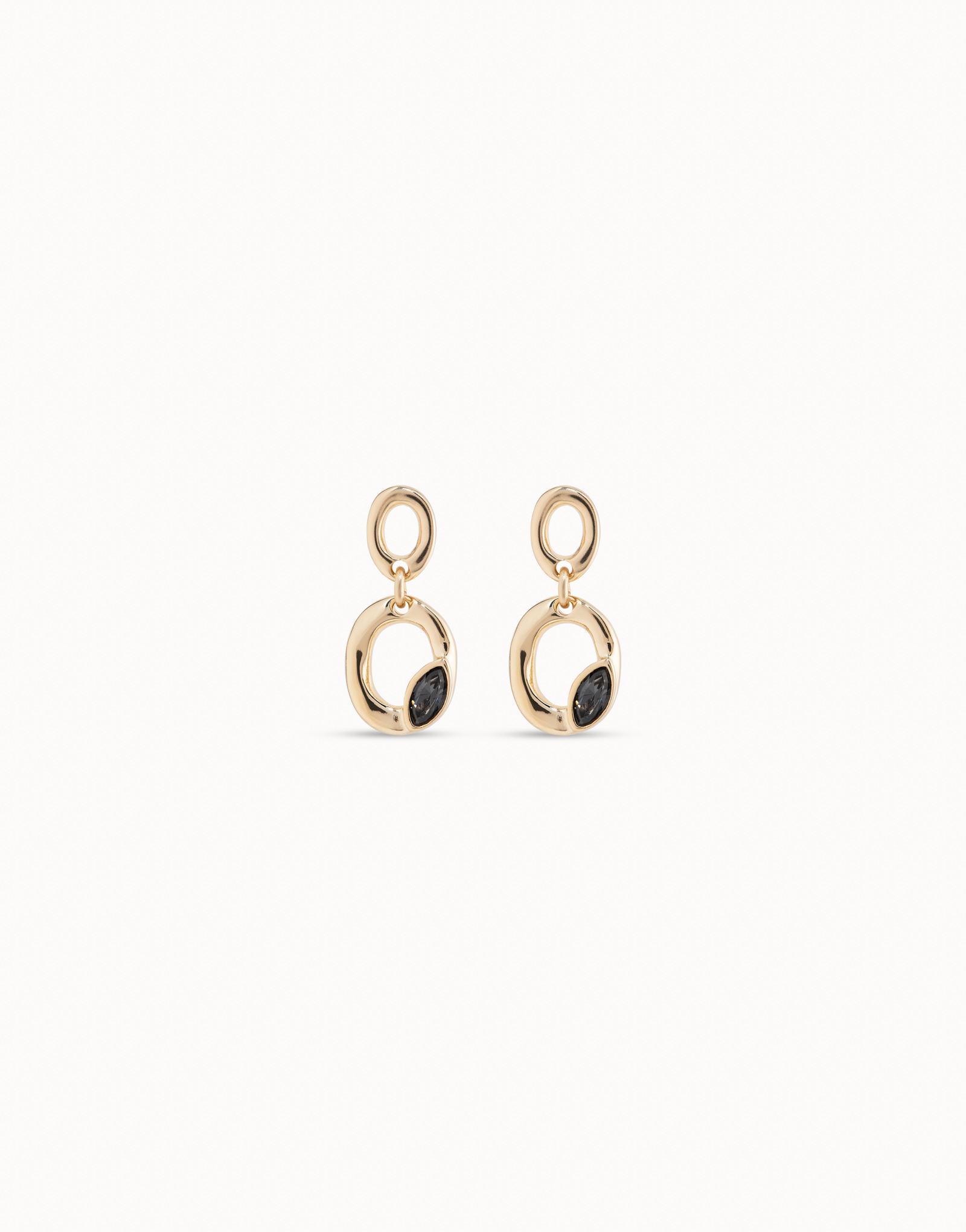 18K gold-plated earrings with double oval and light gray crystal, Golden, large image number null