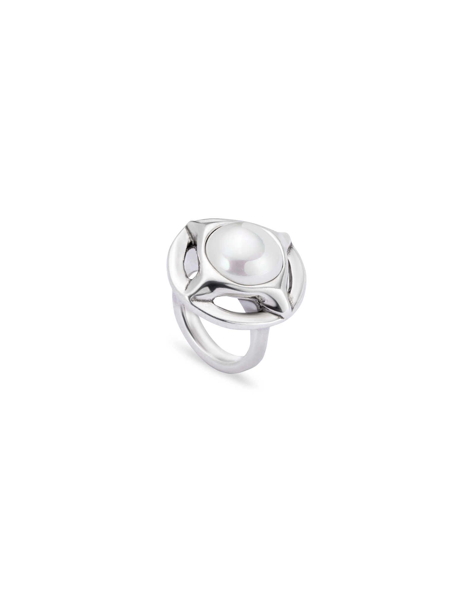 Sterling silver-plated ring with pearl, Silver, large image number null