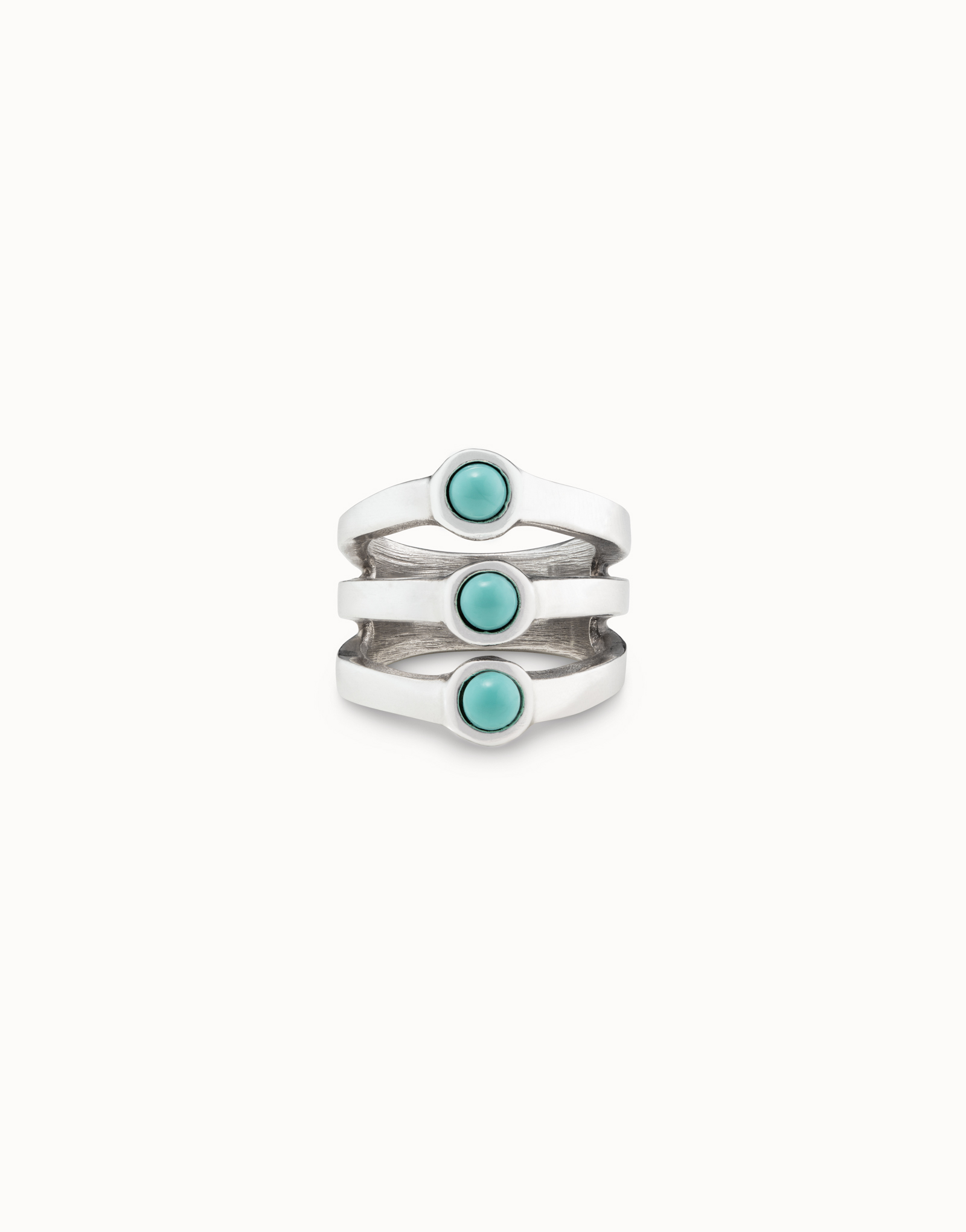 Sterling silver-plated ring with three rings effect and 3 turquoise murano glass, , large image number null