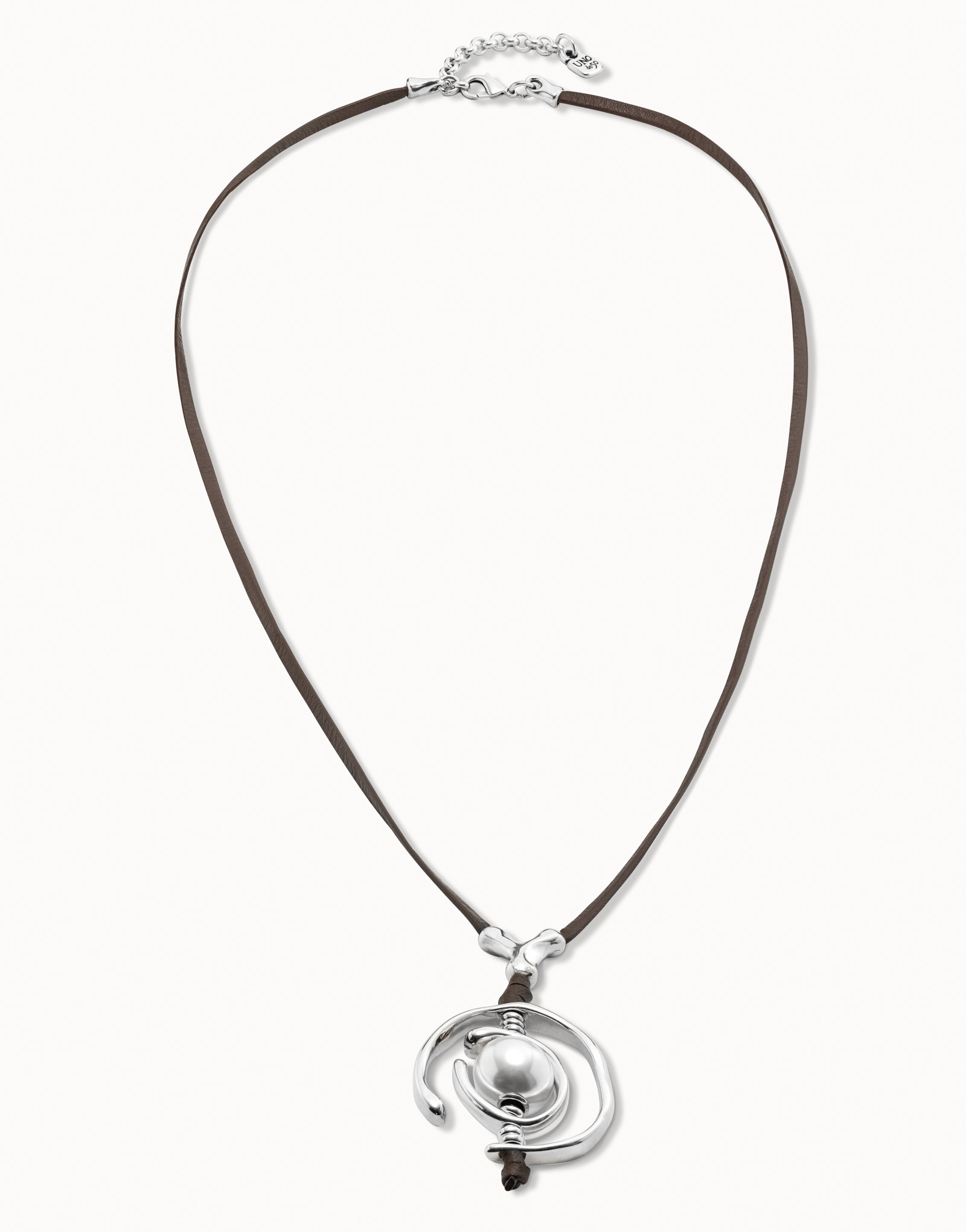 Sterling silver-plated leather necklace with pearl, Silver, large image number null