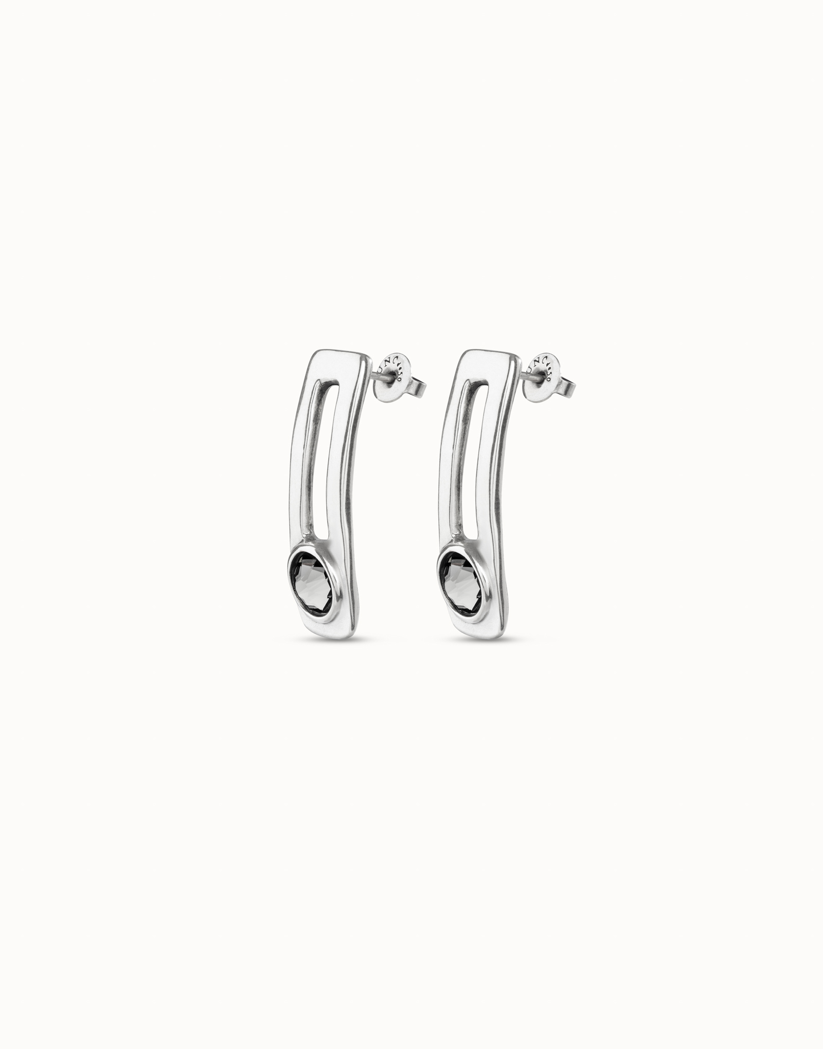 Sterling silver-plated earrings with gray crystal, Silver, large image number null