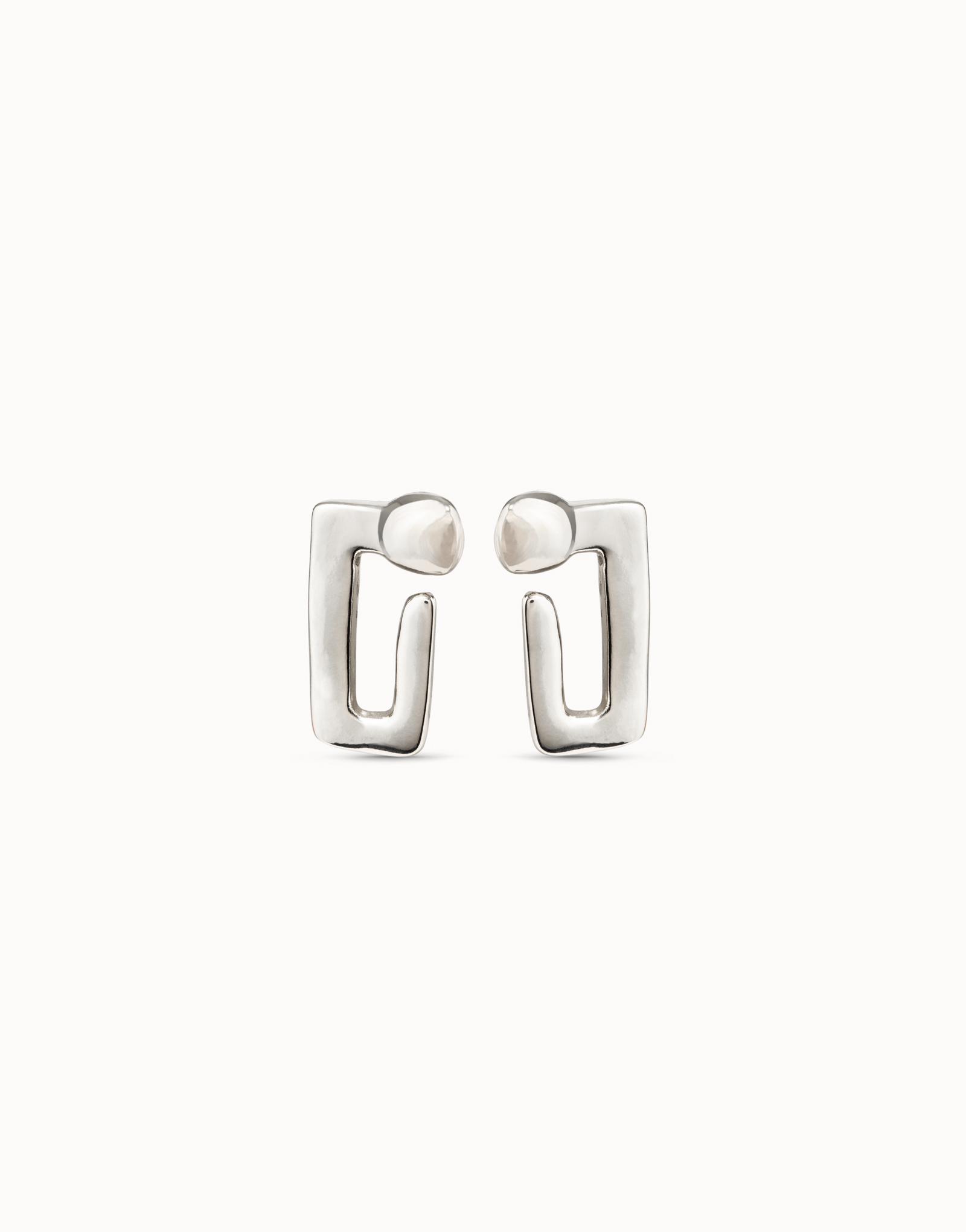 Sterling silver-plated medium sized rectangular nail shaped stud earrings, Silver, large image number null